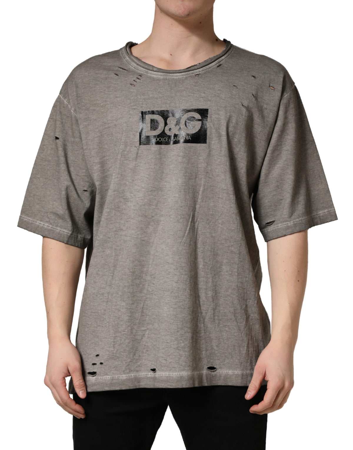Dolce & Gabbana Gray DG Logo Print Cotton Round Neck Men's T-shirt