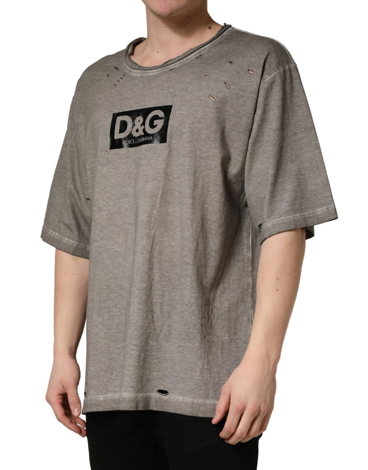 Dolce & Gabbana Gray DG Logo Print Cotton Round Neck Men's T-shirt