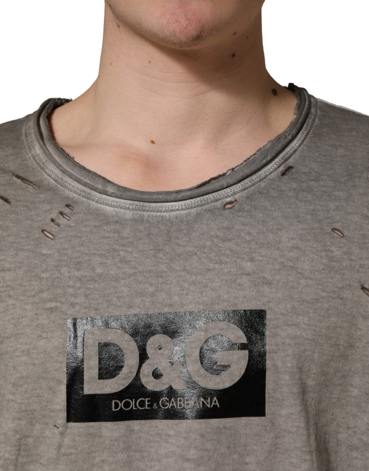 Dolce & Gabbana Gray DG Logo Print Cotton Round Neck Men's T-shirt