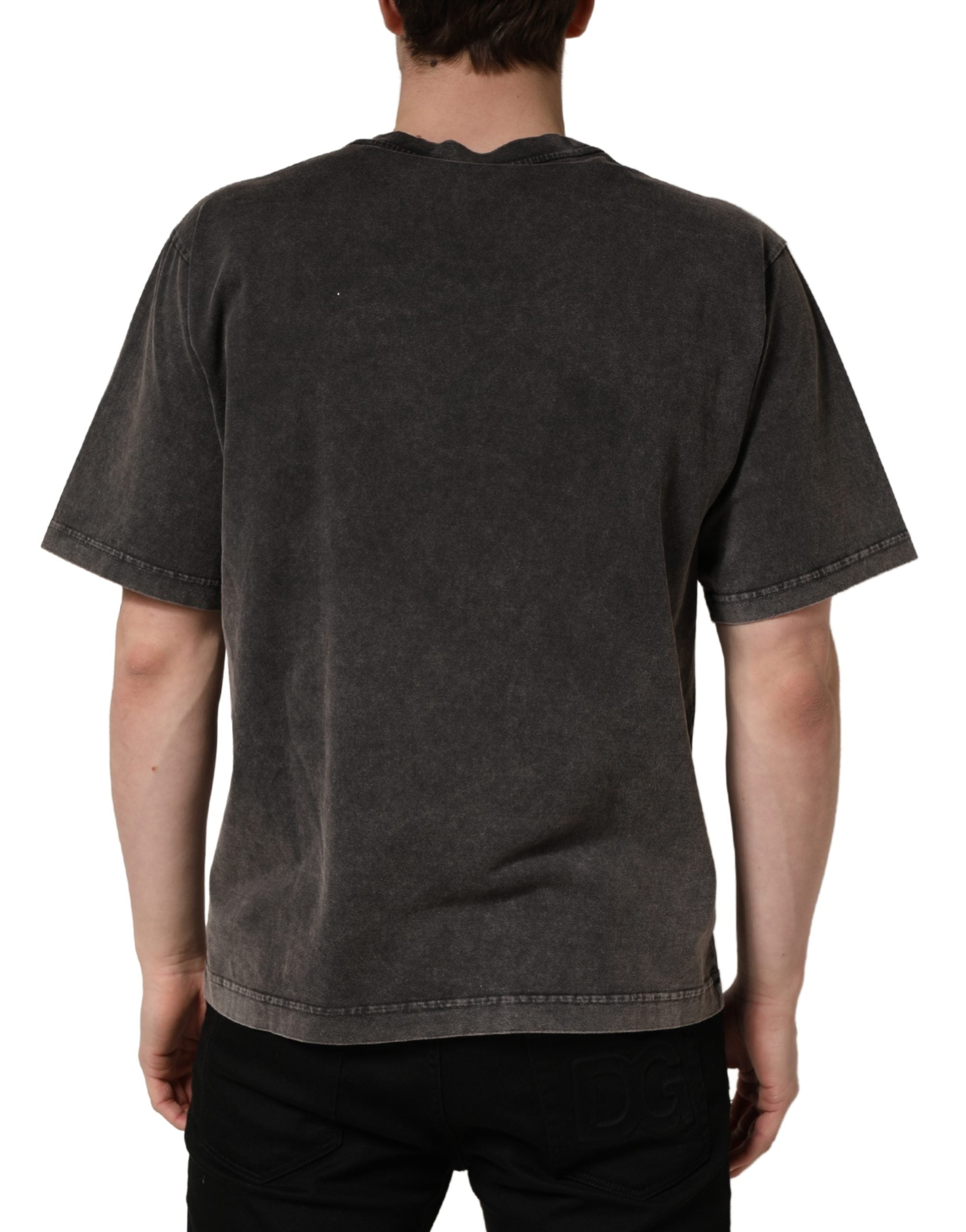 Dolce & Gabbana Gray Logo Embellished Men Crew Neck Men's T-shirt