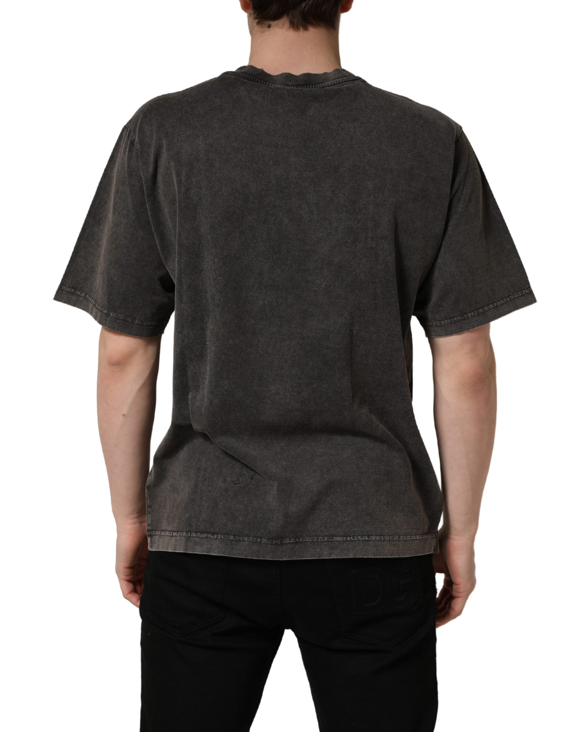 Dolce & Gabbana Gray Logo Embellished Men Crew Neck Men's T-shirt (Pre-Owned)