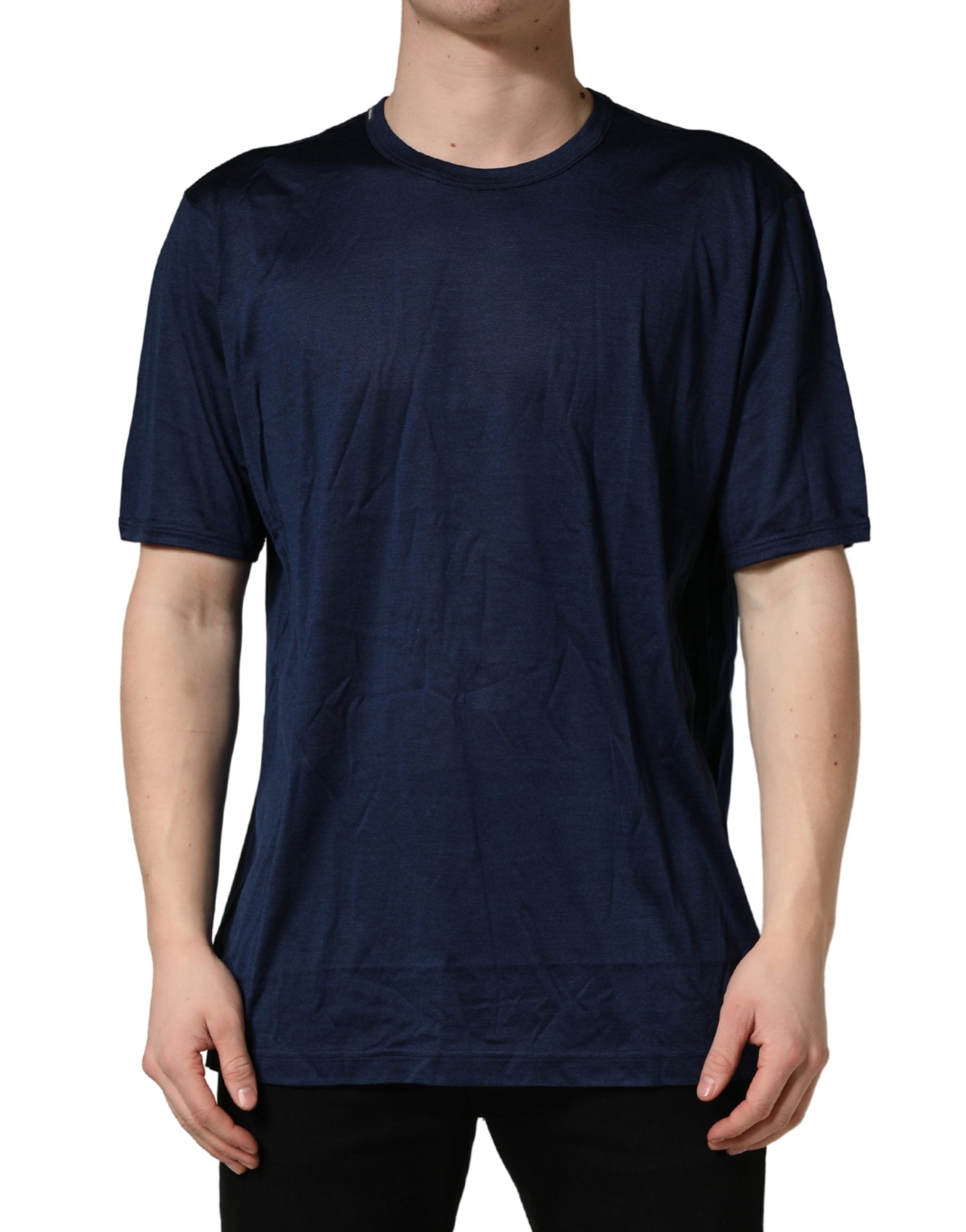 Dolce & Gabbana Dark Blue Silk Short Sleeve CrewNeck Men's T-shirt
