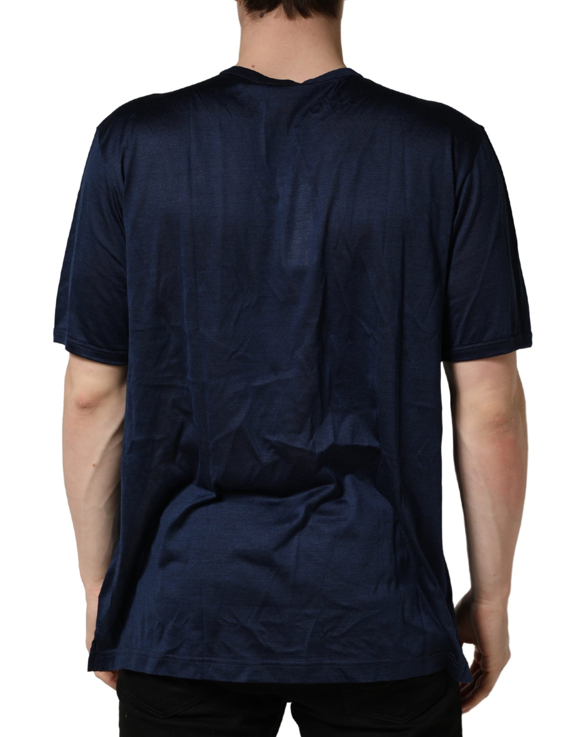 Dolce & Gabbana Dark Blue Silk Short Sleeve CrewNeck Men's T-shirt