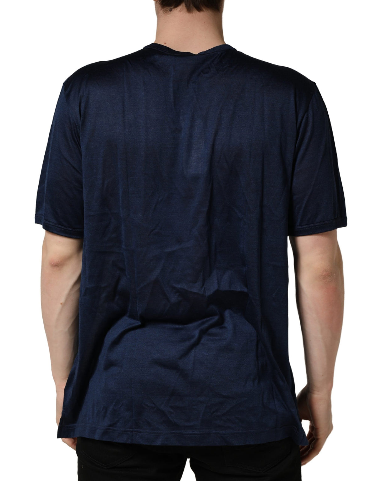 Dolce & Gabbana Dark Blue Silk Short Sleeve CrewNeck Men's T-shirt