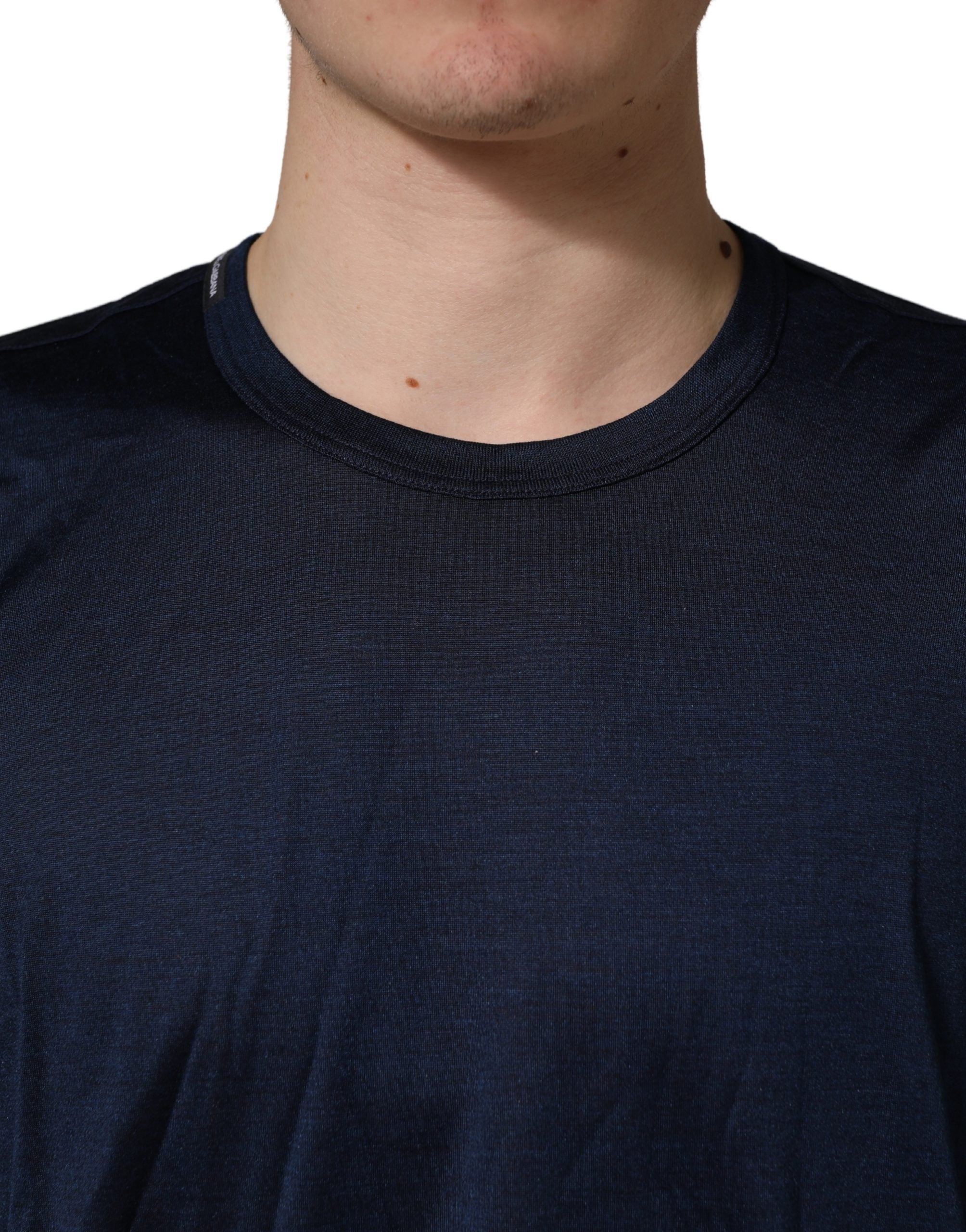 Dolce & Gabbana Dark Blue Silk Short Sleeve CrewNeck Men's T-shirt