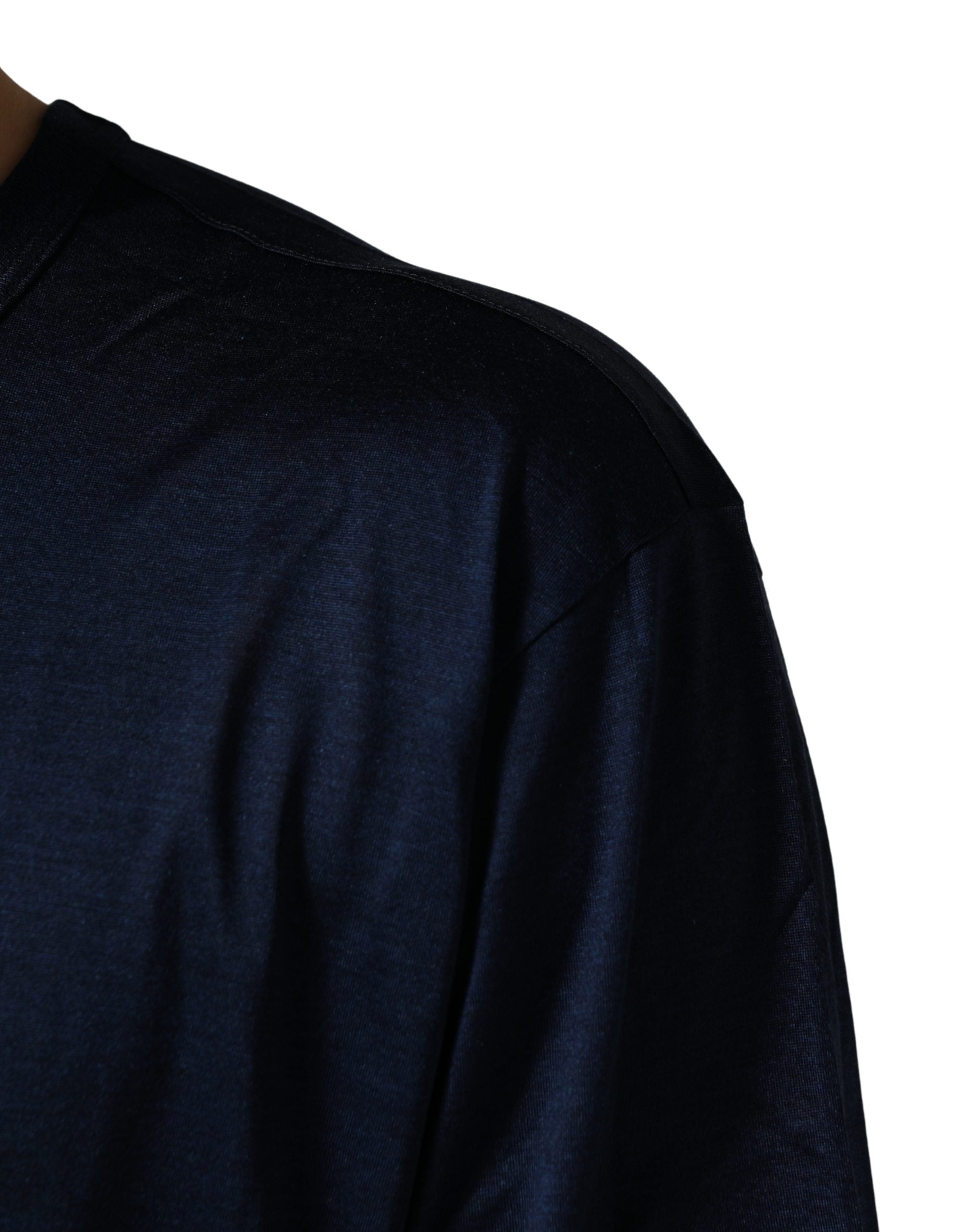 Dolce & Gabbana Dark Blue Silk Short Sleeve CrewNeck Men's T-shirt