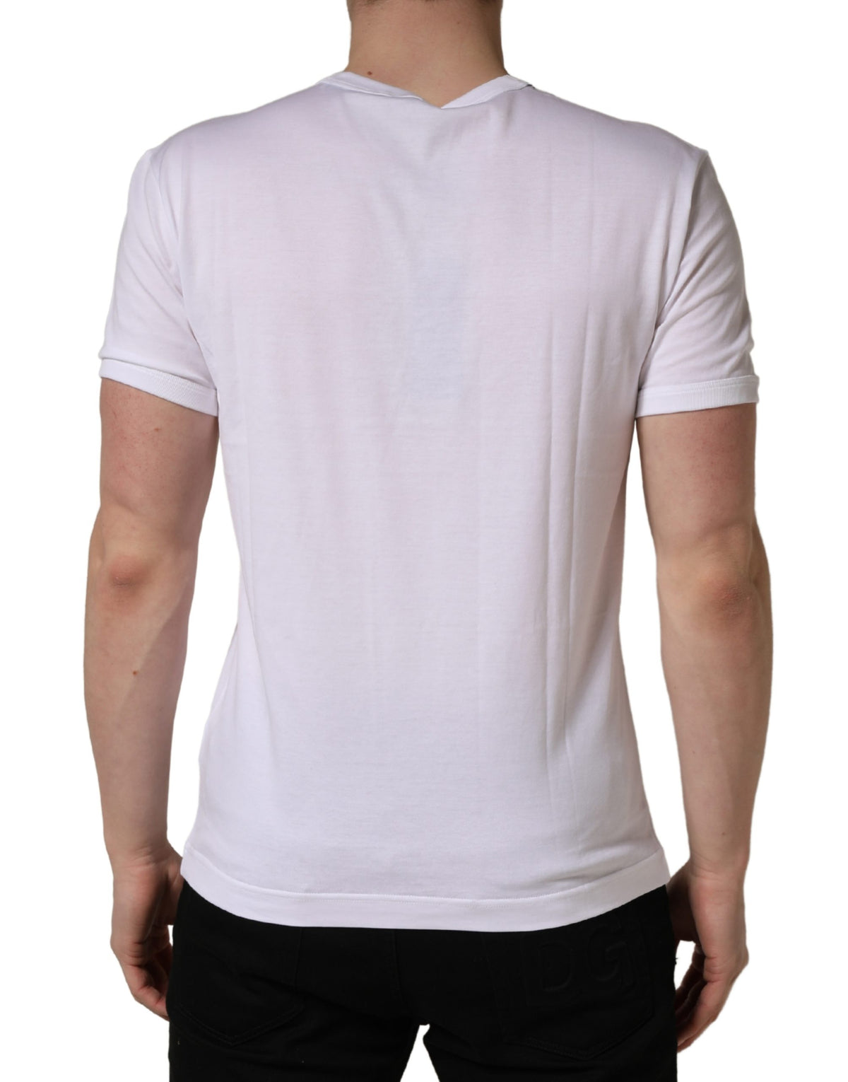 Dolce & Gabbana White Palm Embroidered Men Crew Neck Men's T-shirt