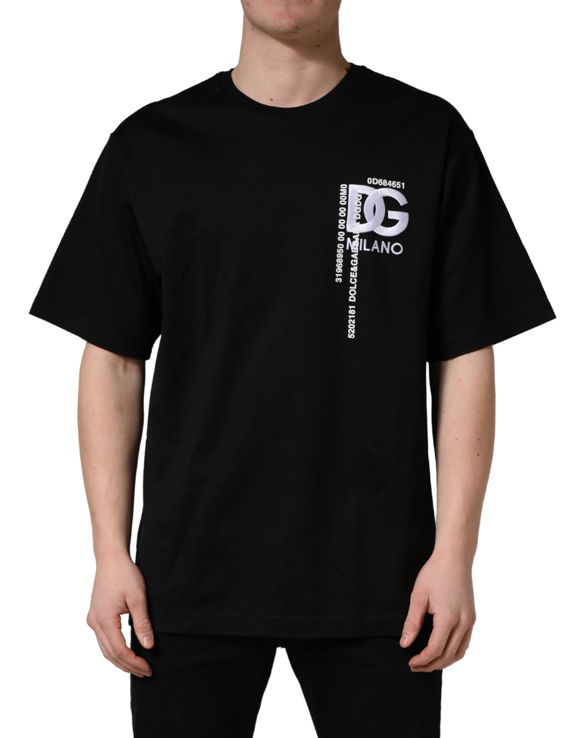 Dolce & Gabbana Black Logo Embroidered Men Crew Neck Men's T-shirt