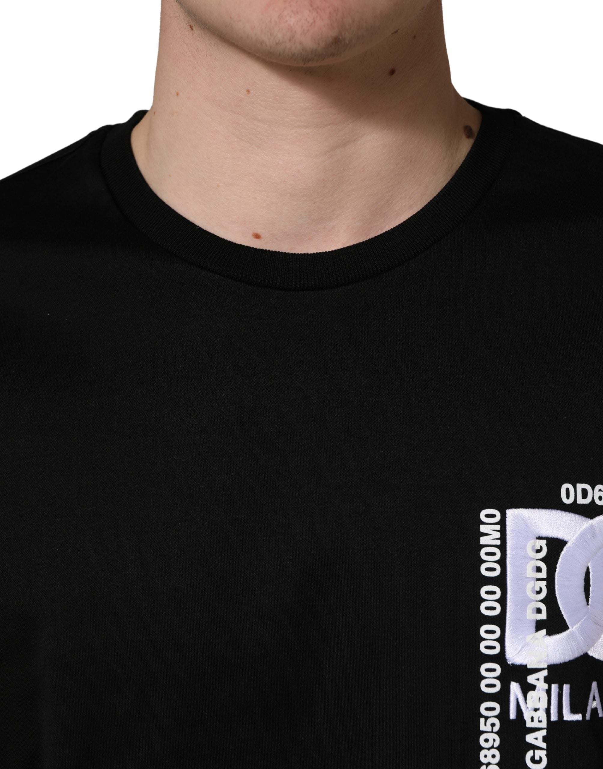 Dolce & Gabbana Black Logo Embroidered Men Crew Neck Men's T-shirt