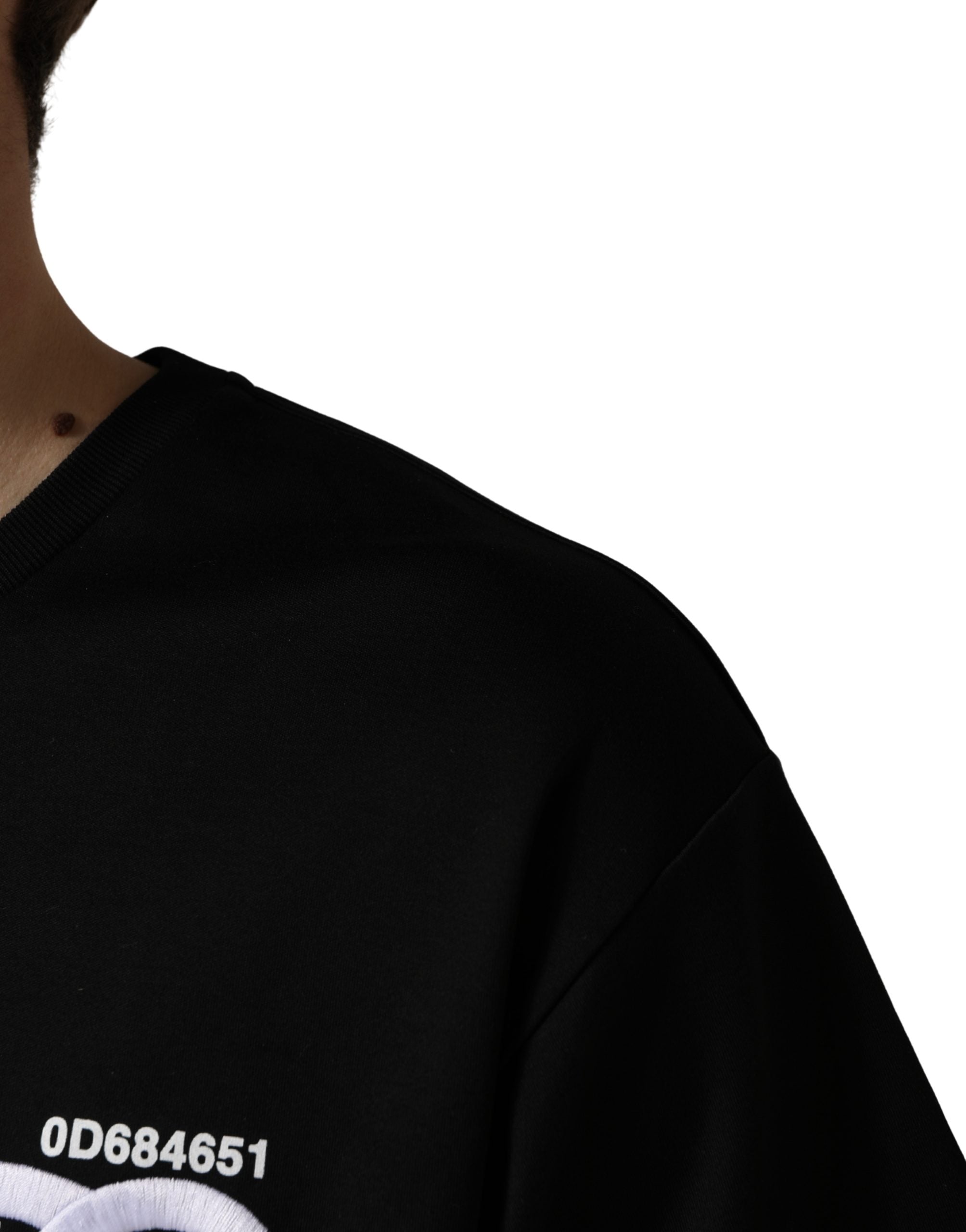Dolce & Gabbana Black Logo Embroidered Men Crew Neck Men's T-shirt