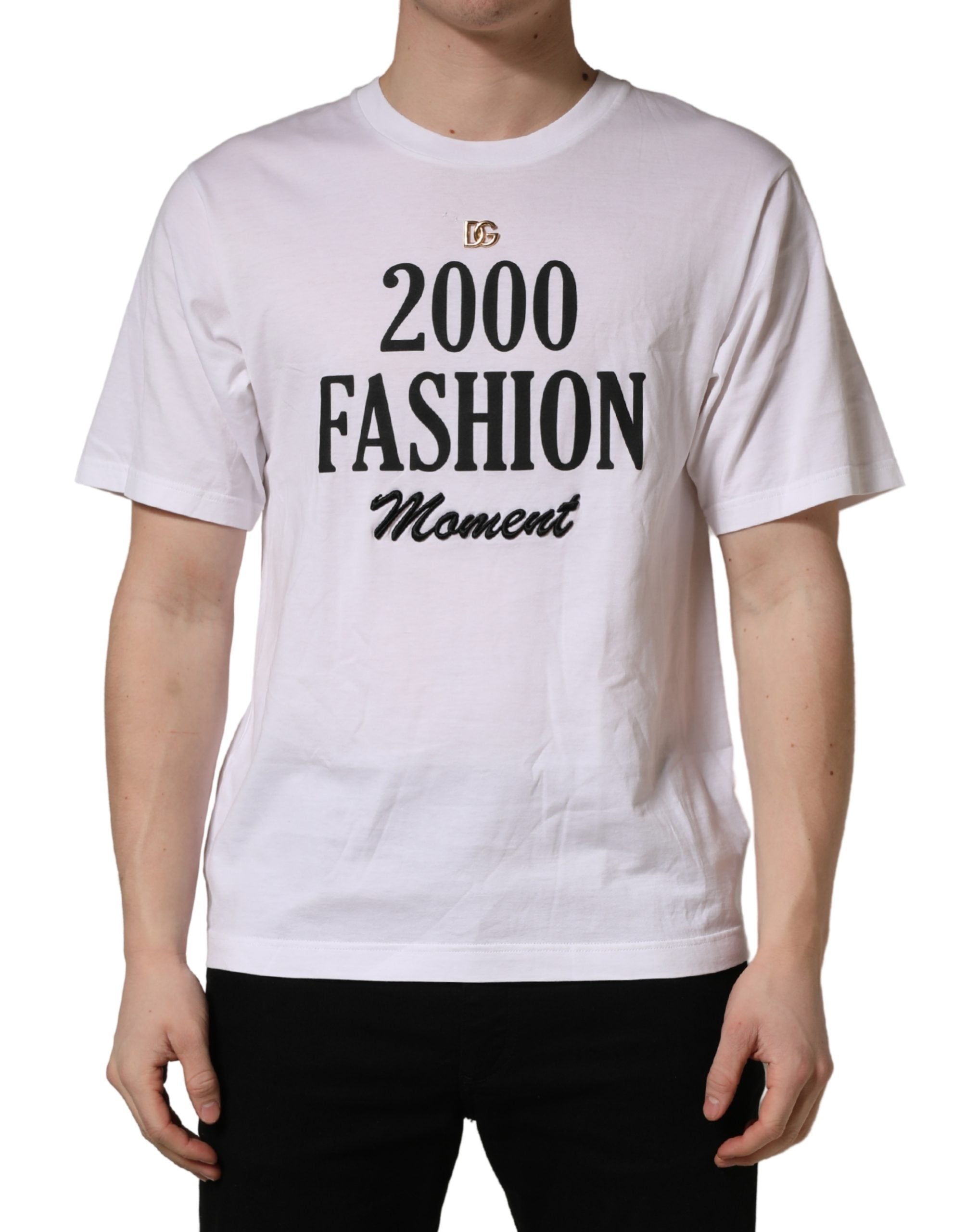 Dolce & Gabbana White Graphic Print DG Men Crew Neck Men's T-shirt (Pre-Owned)