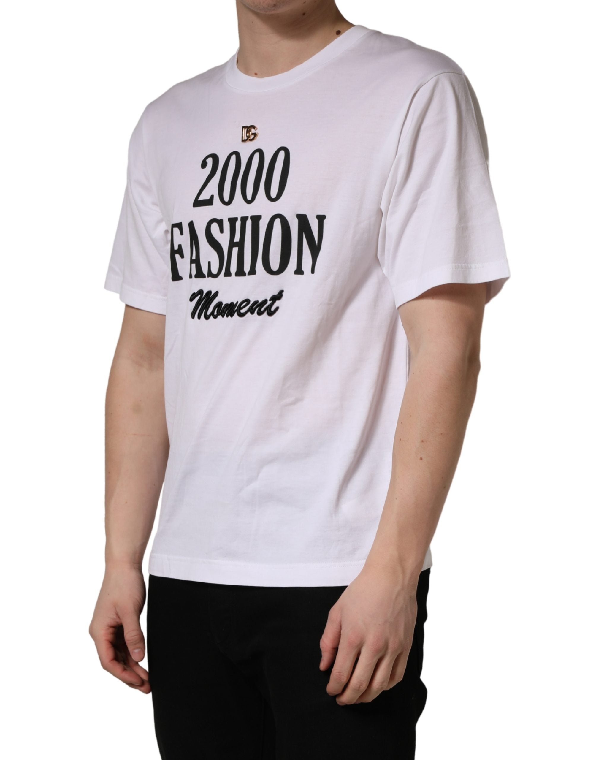 Dolce & Gabbana White Graphic Print DG Men Crew Neck Men's T-shirt (Pre-Owned)
