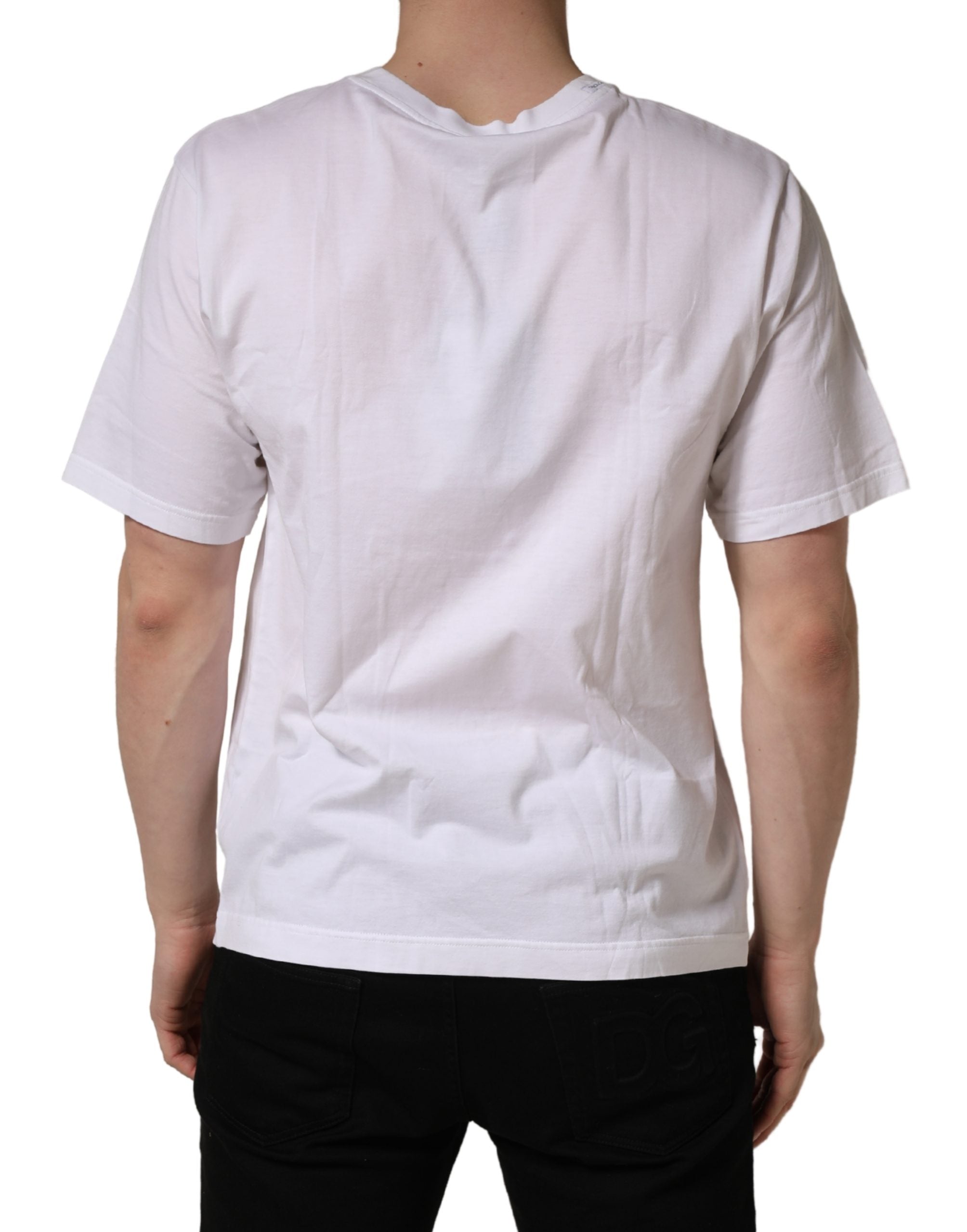 Dolce & Gabbana White Graphic Print DG Men Crew Neck Men's T-shirt (Pre-Owned)