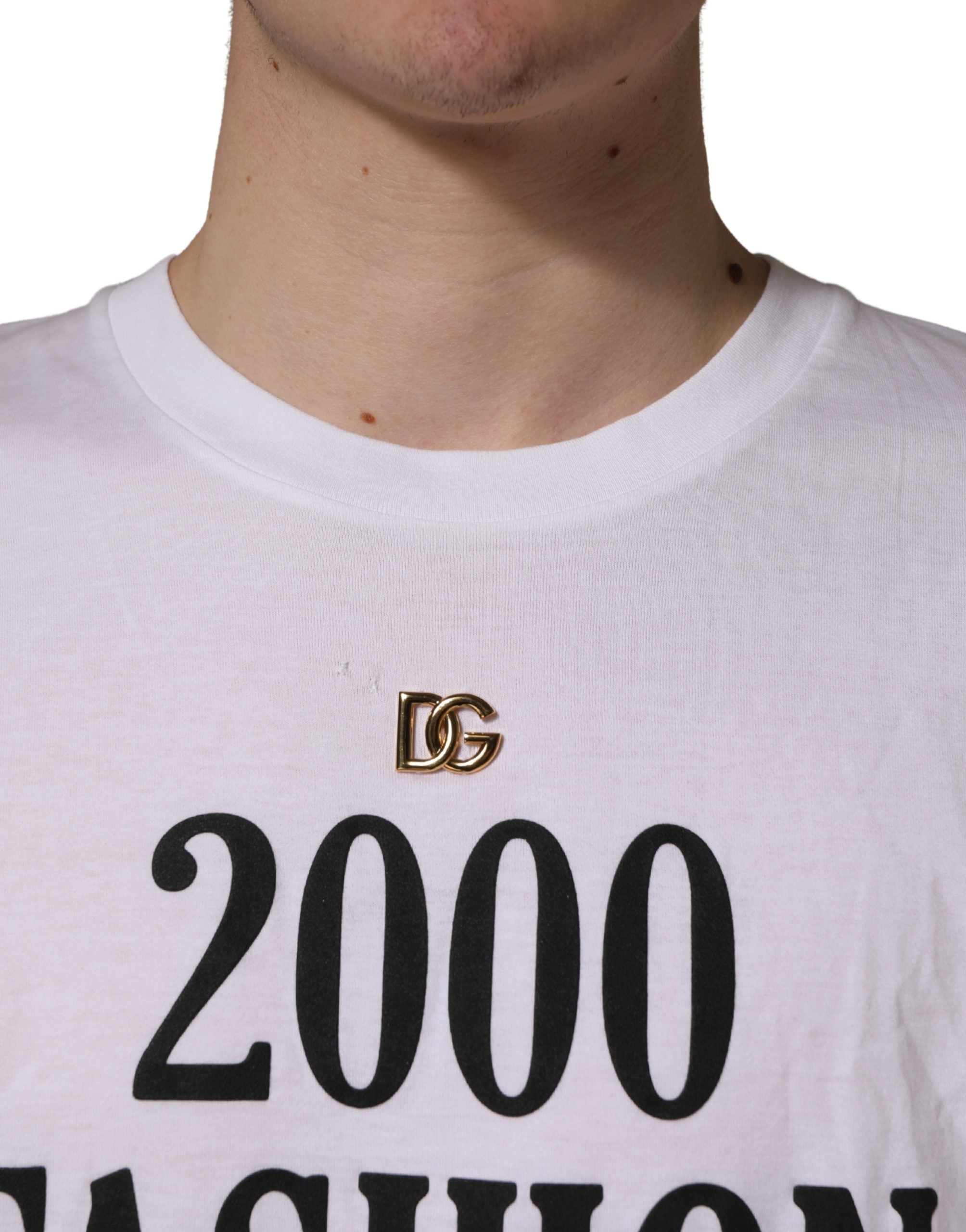 Dolce & Gabbana White Graphic Print DG Men Crew Neck Men's T-shirt (Pre-Owned)