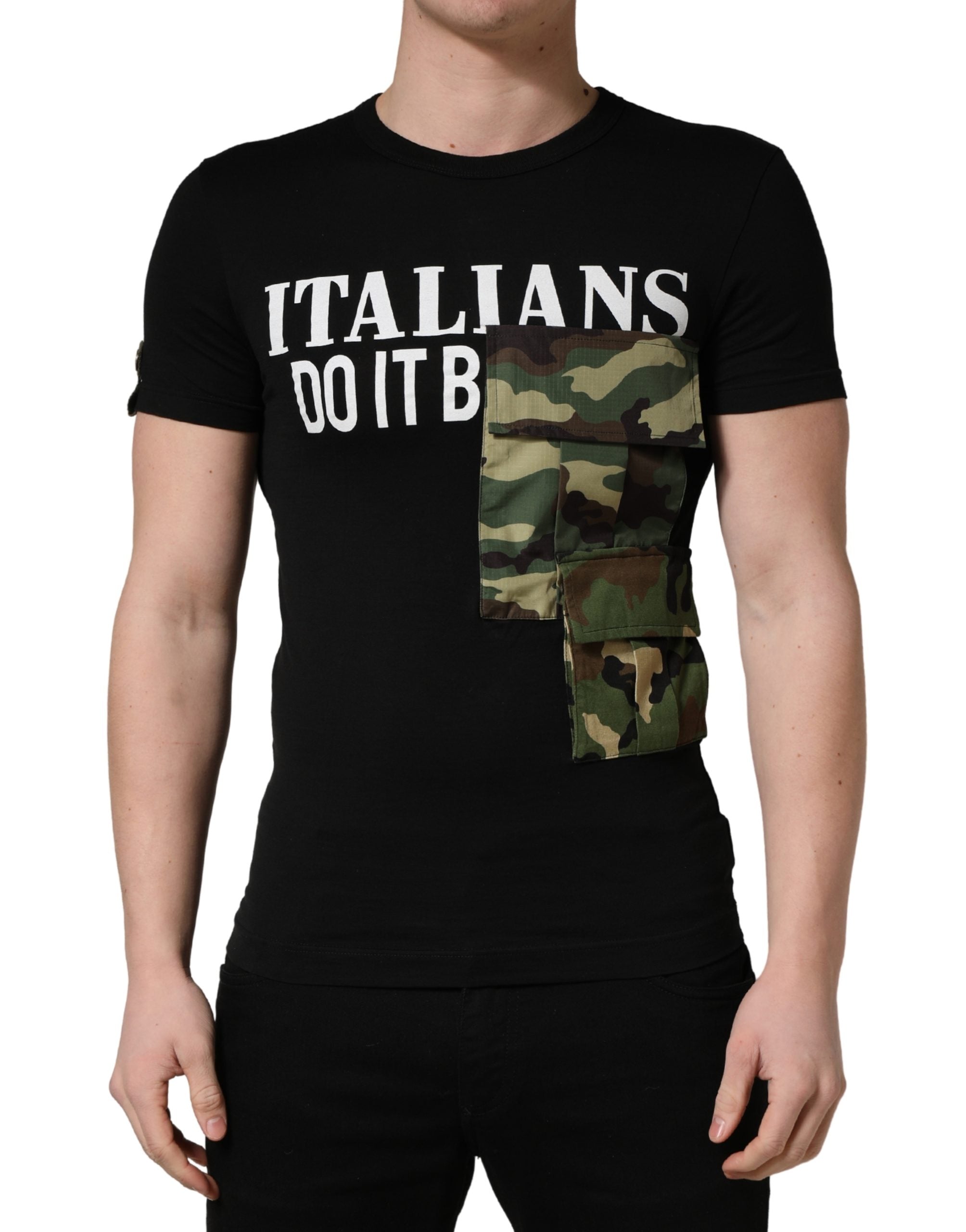Dolce & Gabbana Black Italians Do It Better Camo Pocket Men Men's T-shirt