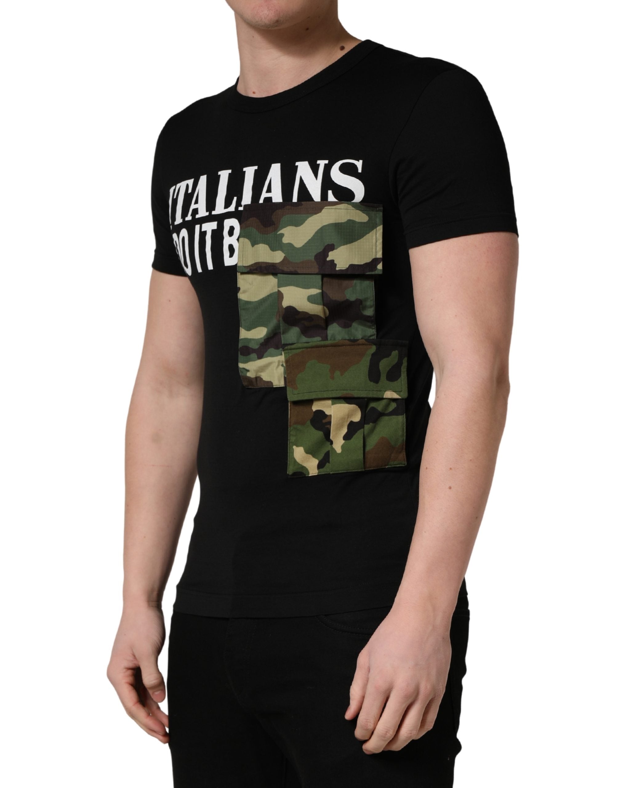 Dolce & Gabbana Black Italians Do It Better Camo Pocket Men Men's T-shirt