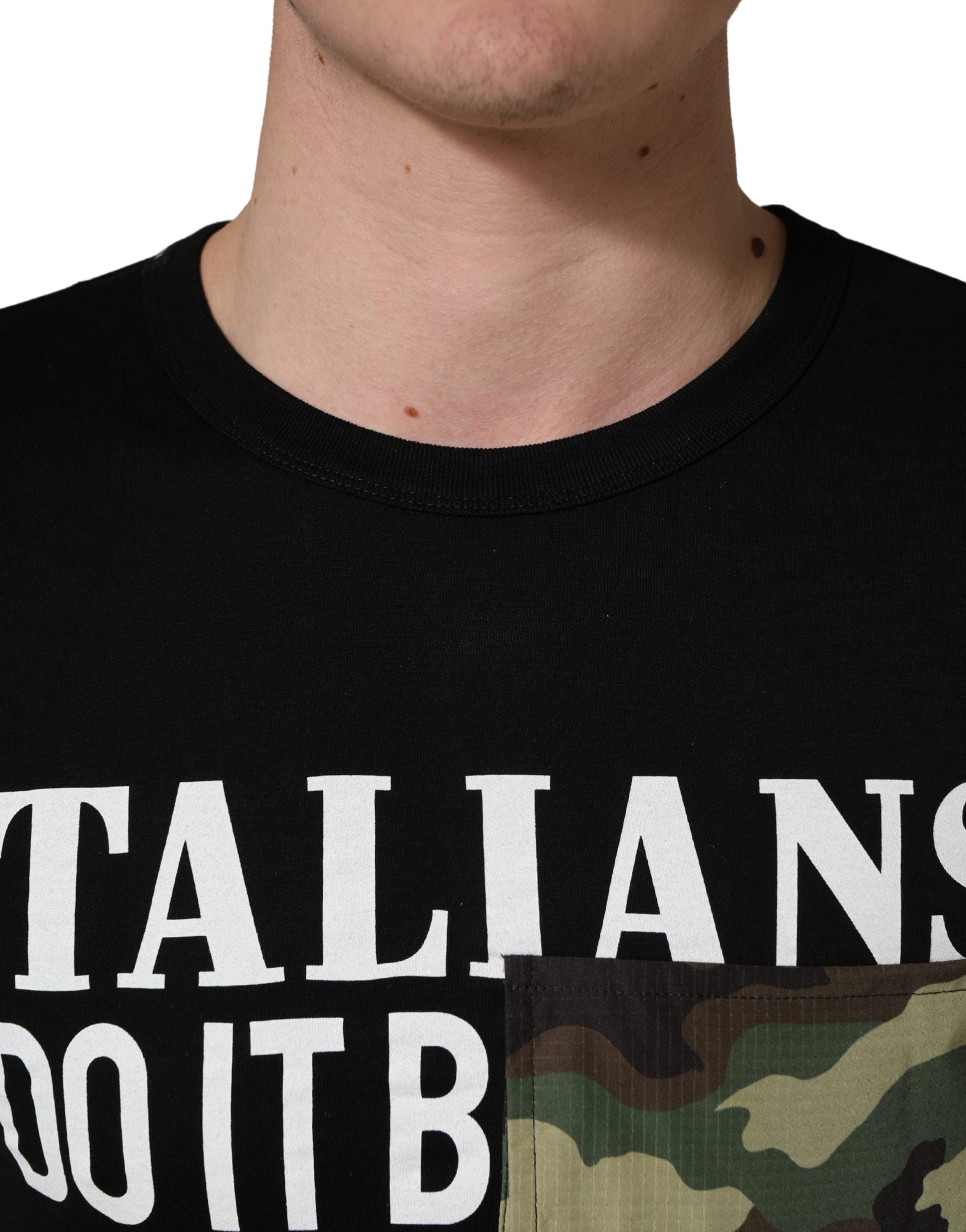 Dolce & Gabbana Black Italians Do It Better Camo Pocket Men Men's T-shirt