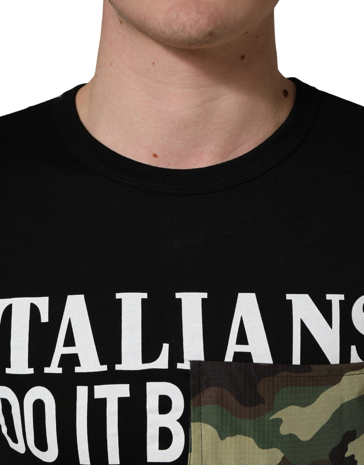 Dolce & Gabbana Black Italians Do It Better Camo Pocket Men Men's T-shirt
