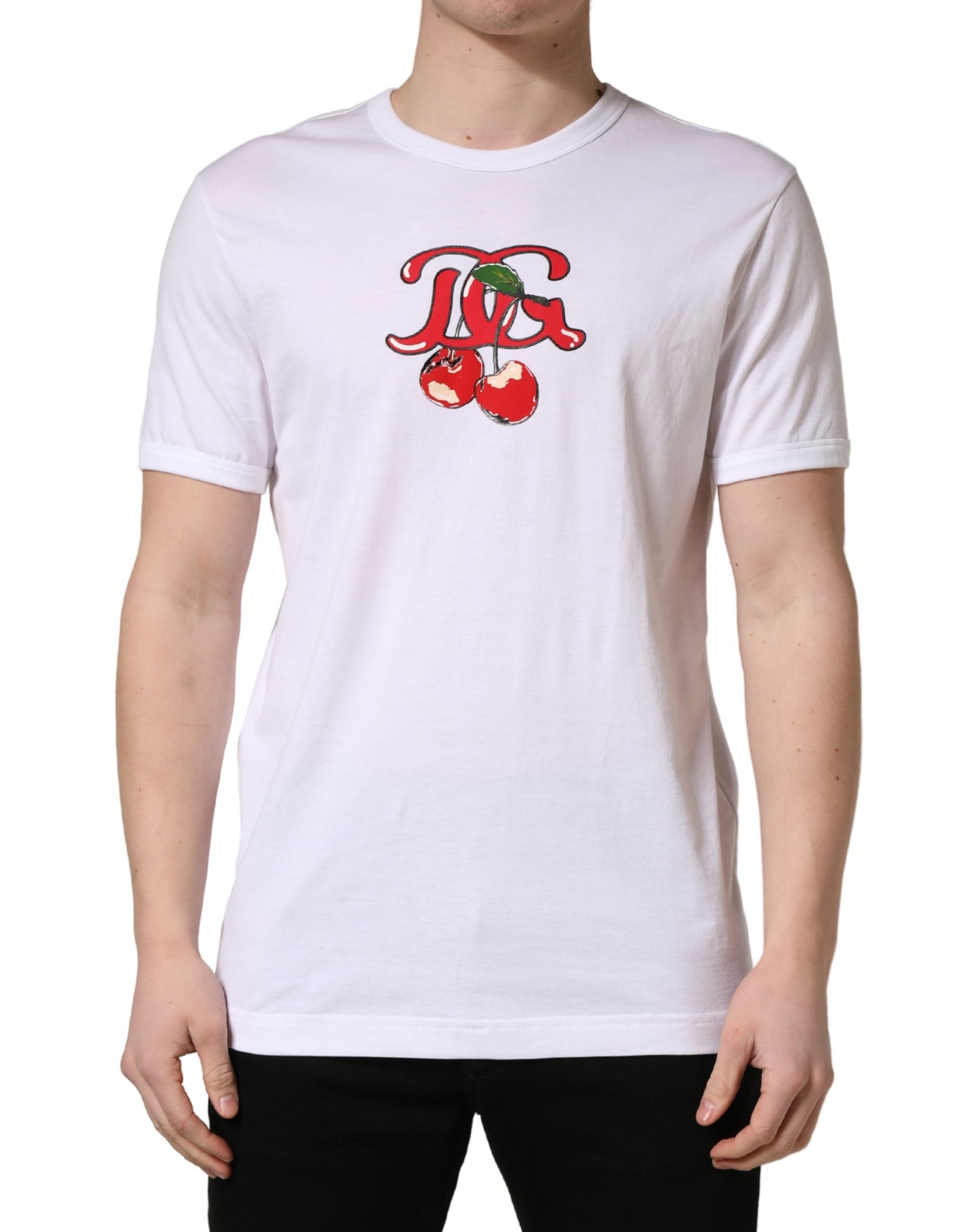 Dolce & Gabbana White DG Cherries Cotton Crew Neck Men's T-shirt