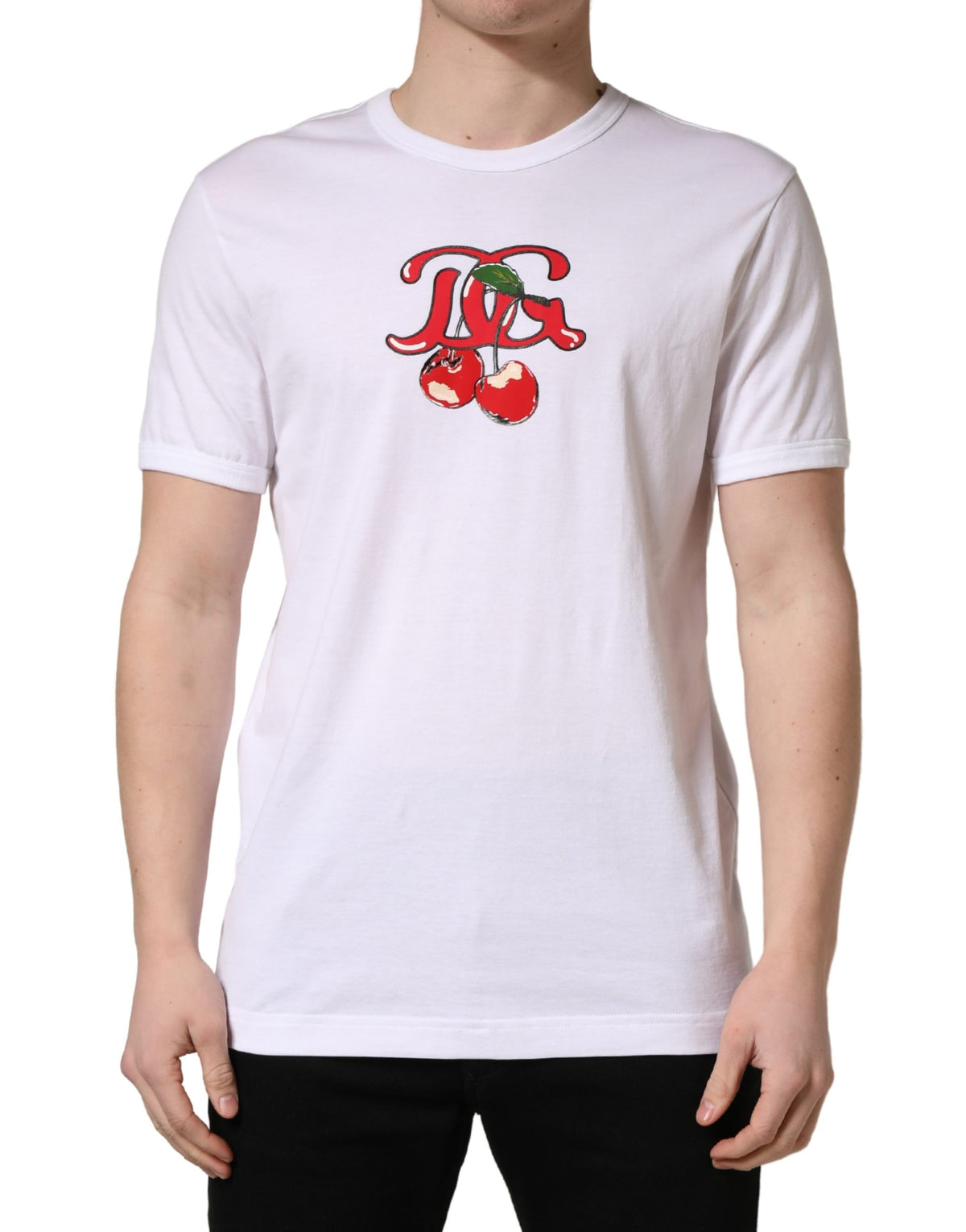 Dolce & Gabbana White DG Cherries Cotton Crew Neck Men's T-shirt