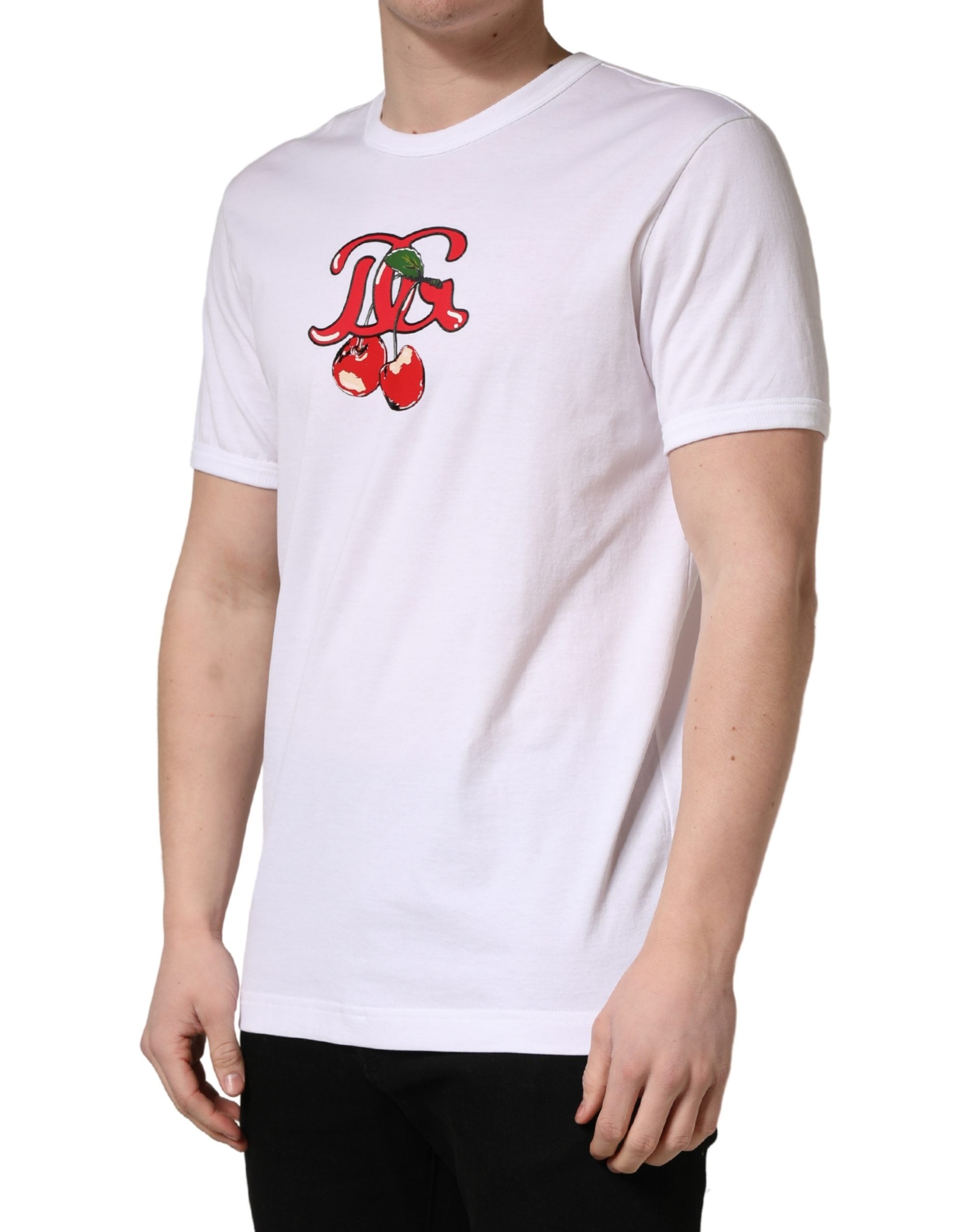Dolce & Gabbana White DG Cherries Cotton Crew Neck Men's T-shirt