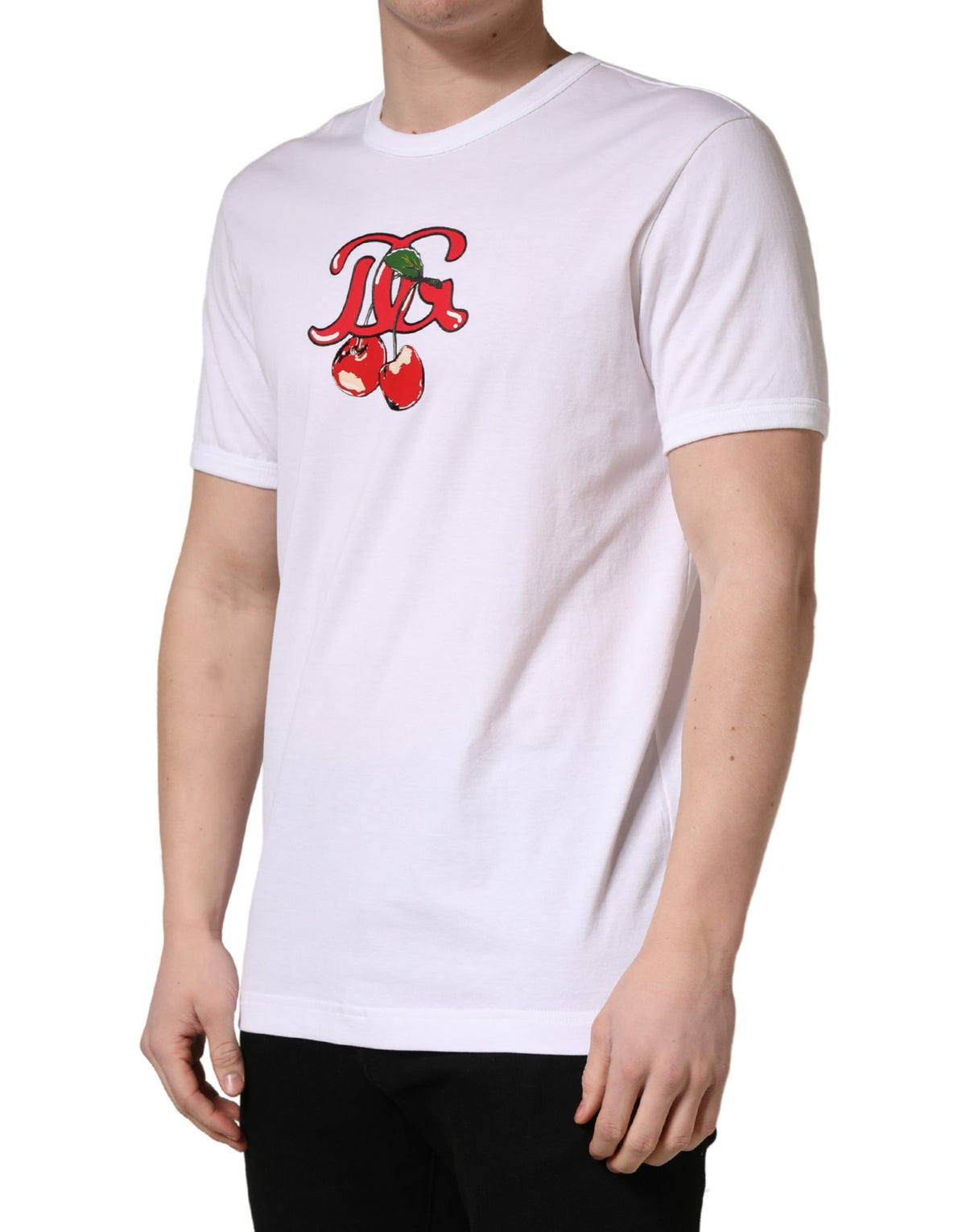 Dolce & Gabbana White DG Cherries Cotton Crew Neck Men's T-shirt
