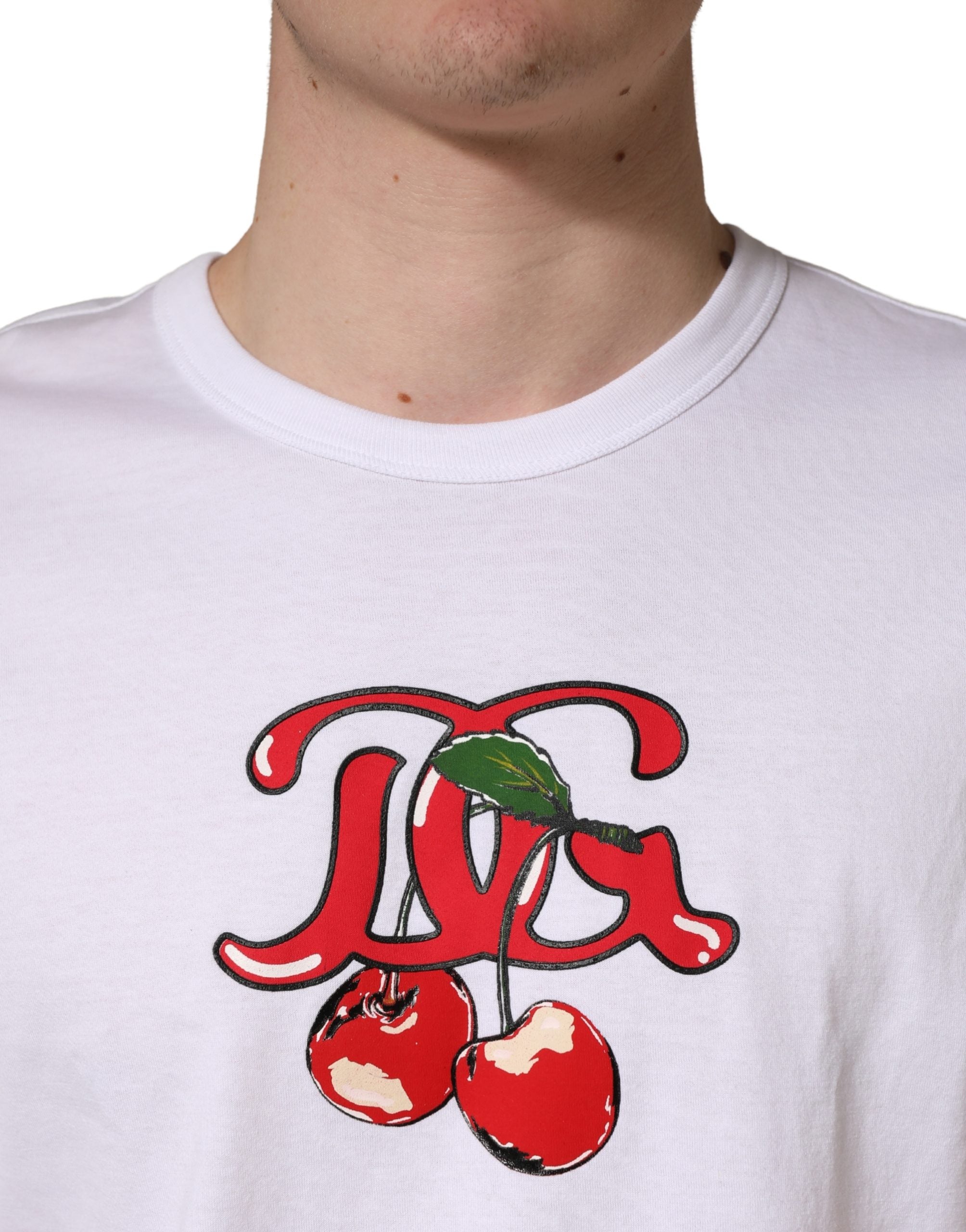 Dolce & Gabbana White DG Cherries Cotton Crew Neck Men's T-shirt