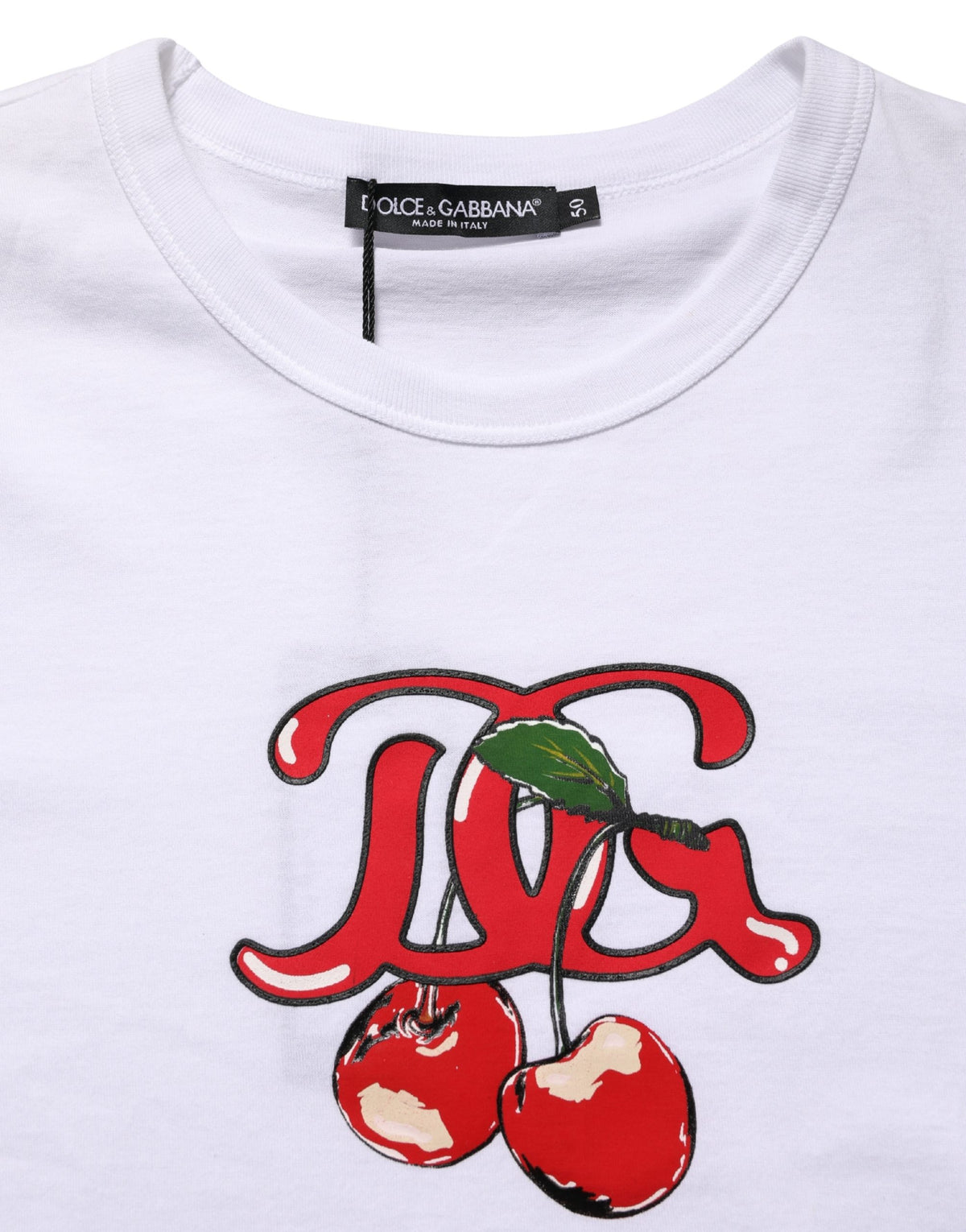 Dolce & Gabbana White DG Cherries Cotton Crew Neck Men's T-shirt
