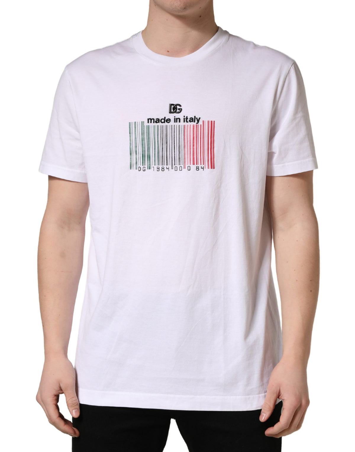 Dolce & Gabbana White Barcode Cotton Crew Neck Men Men's T-shirt