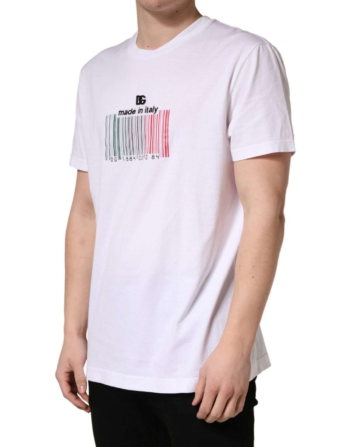 Dolce & Gabbana White Barcode Cotton Crew Neck Men Men's T-shirt