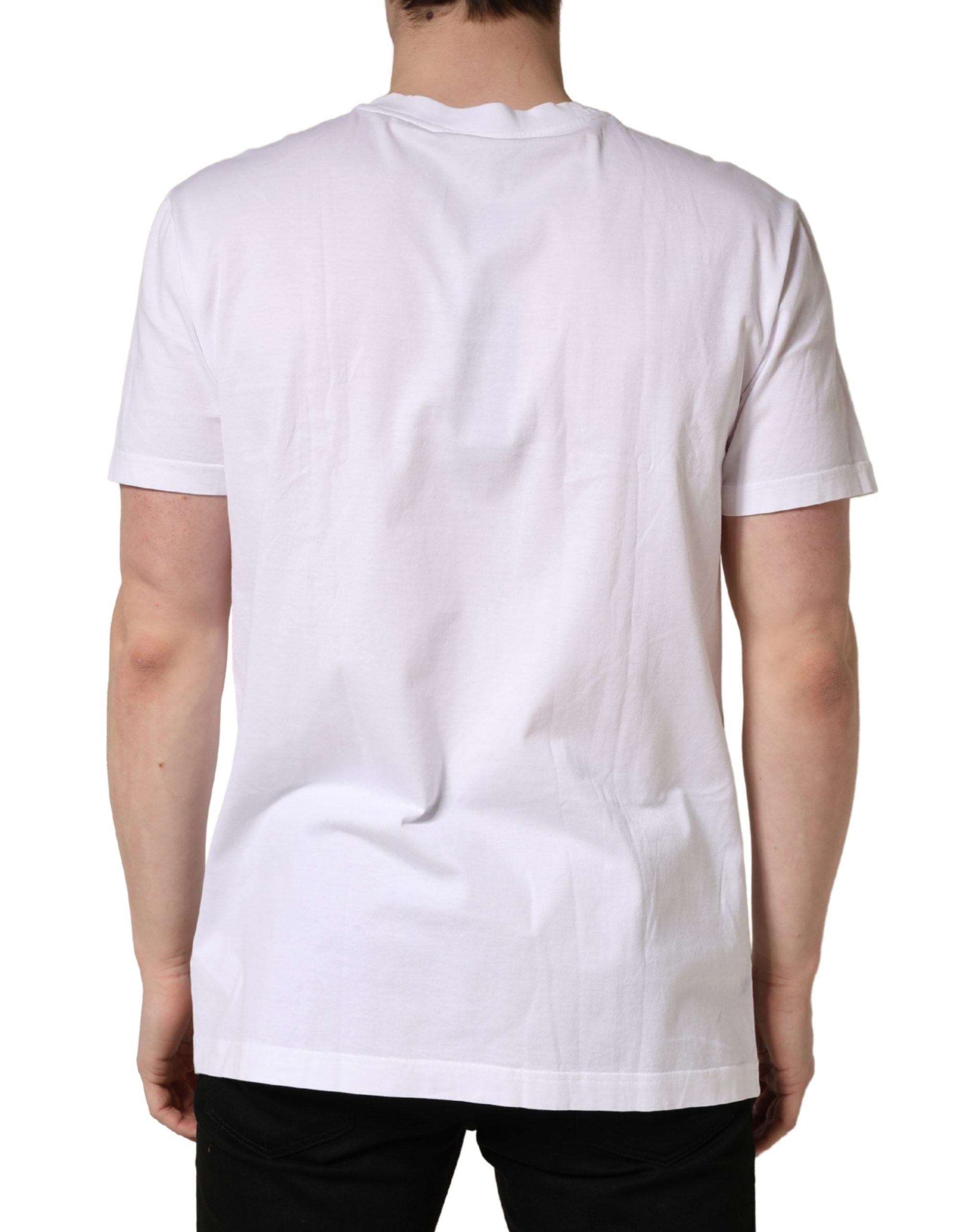 Dolce & Gabbana White Barcode Cotton Crew Neck Men Men's T-shirt