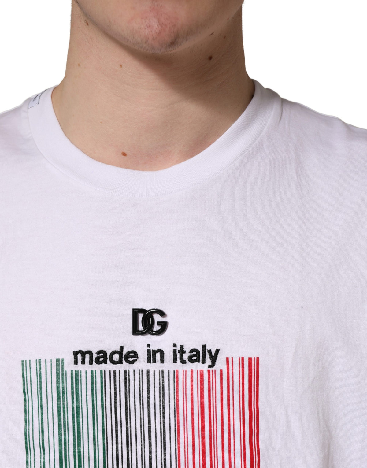 Dolce & Gabbana White Barcode Cotton Crew Neck Men Men's T-shirt