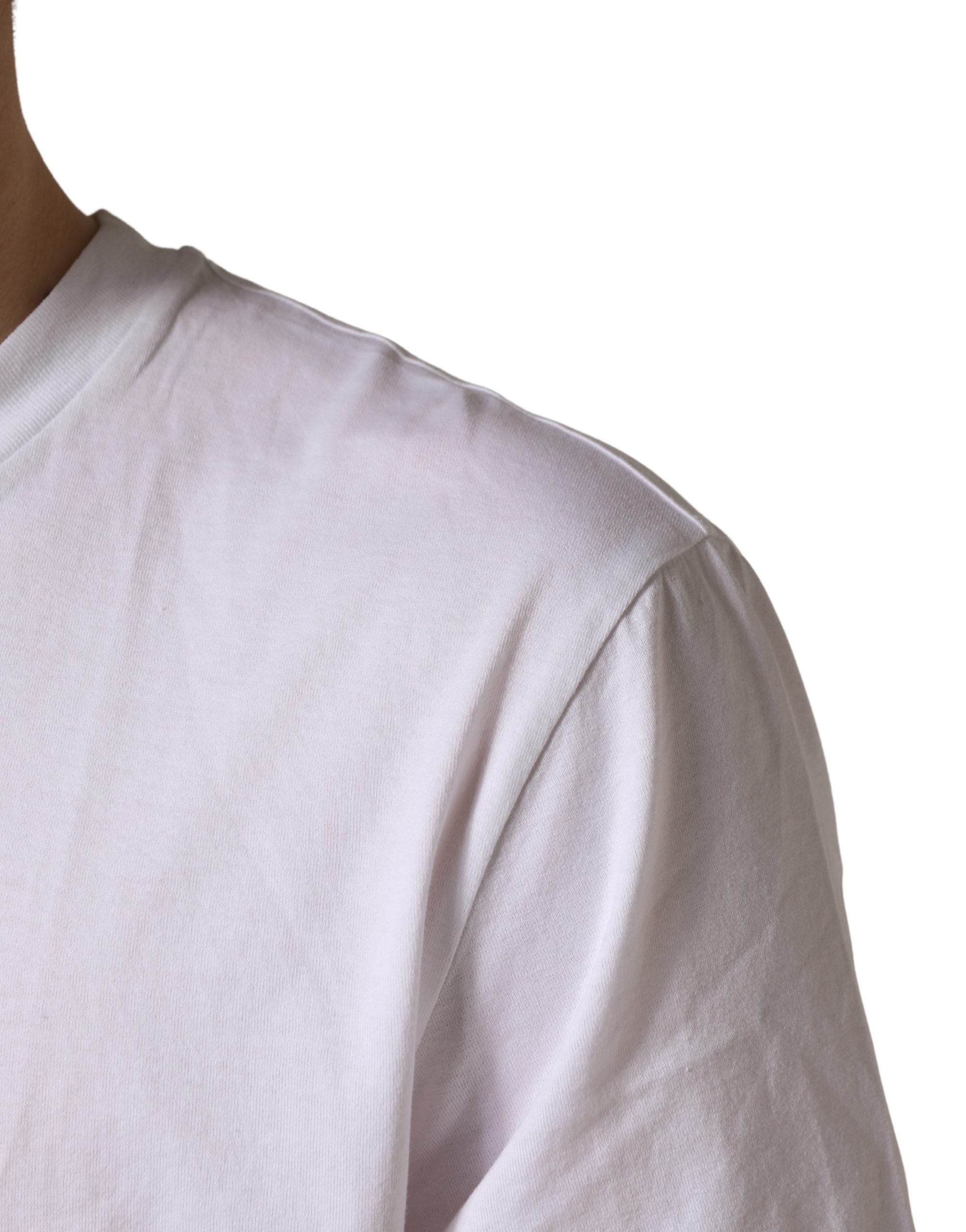 Dolce & Gabbana White Barcode Cotton Crew Neck Men Men's T-shirt