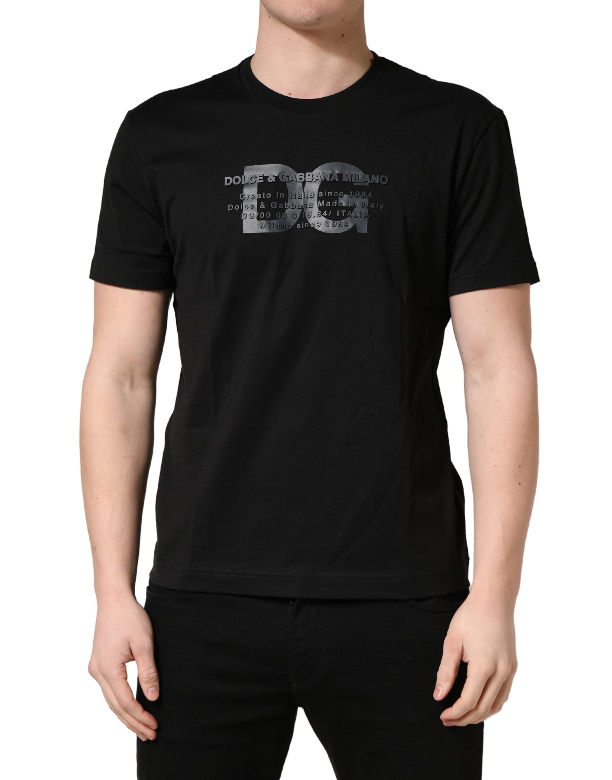Dolce & Gabbana Black Logo DG Print Cotton Crew Neck Men's T-shirt