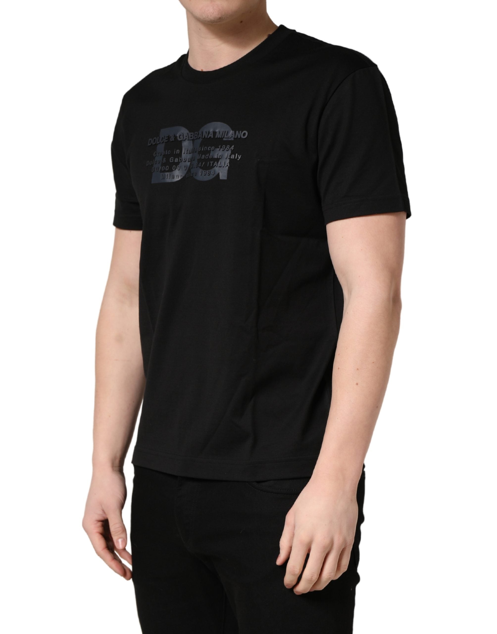Dolce & Gabbana Black Logo DG Print Cotton Crew Neck Men's T-shirt