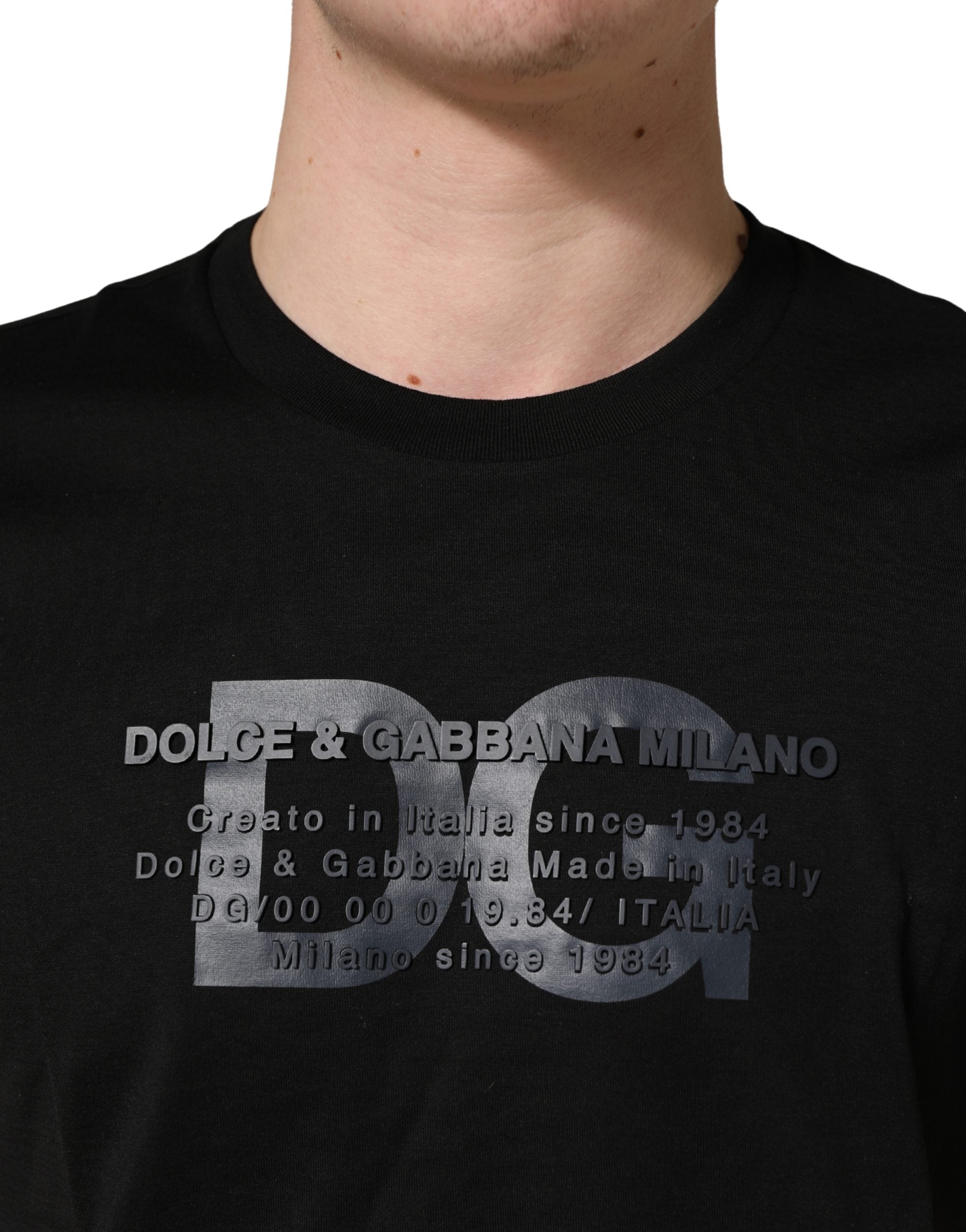 Dolce & Gabbana Black Logo DG Print Cotton Crew Neck Men's T-shirt