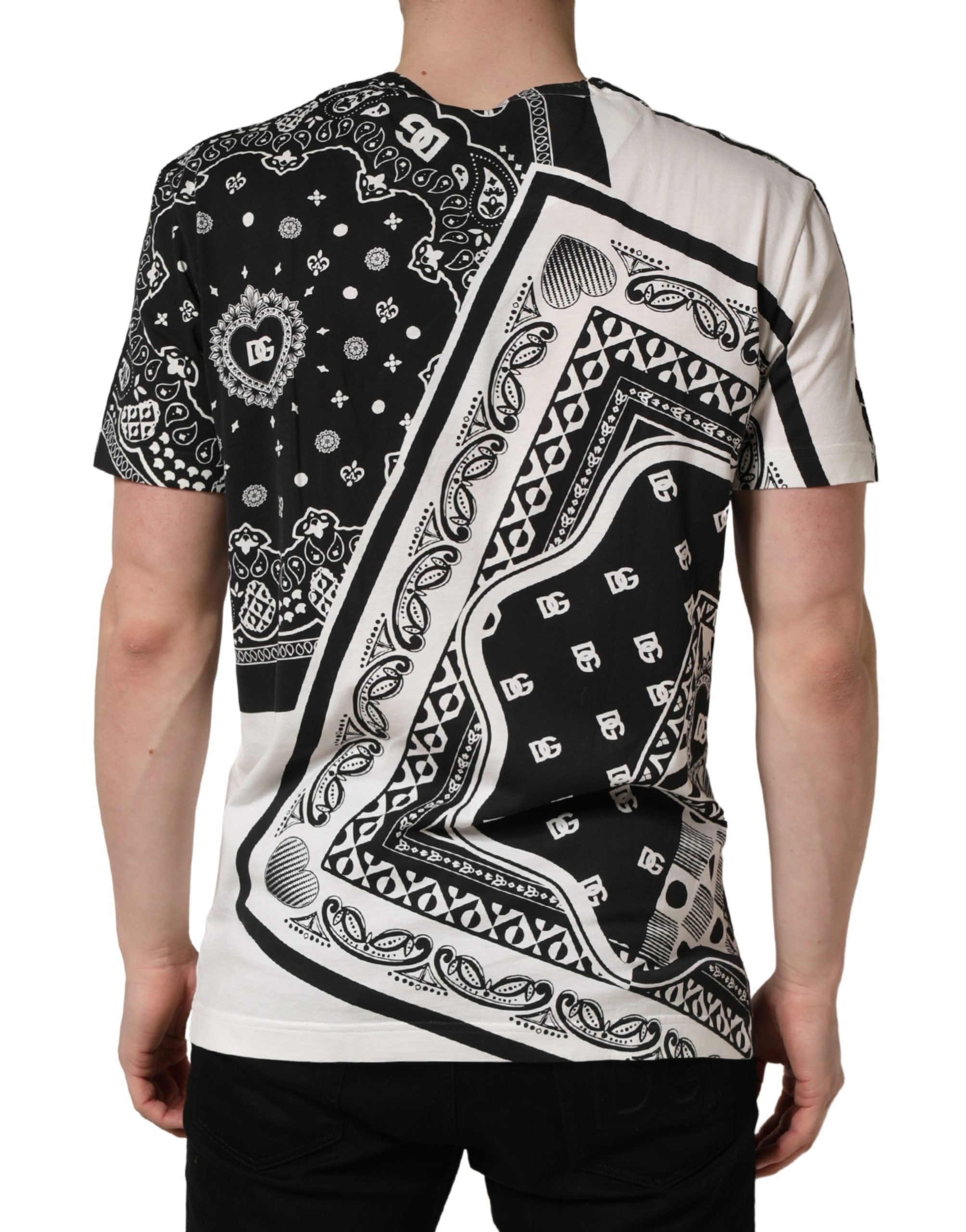 Dolce & Gabbana Black White Bandana Cotton Crew Neck Men's T-shirt