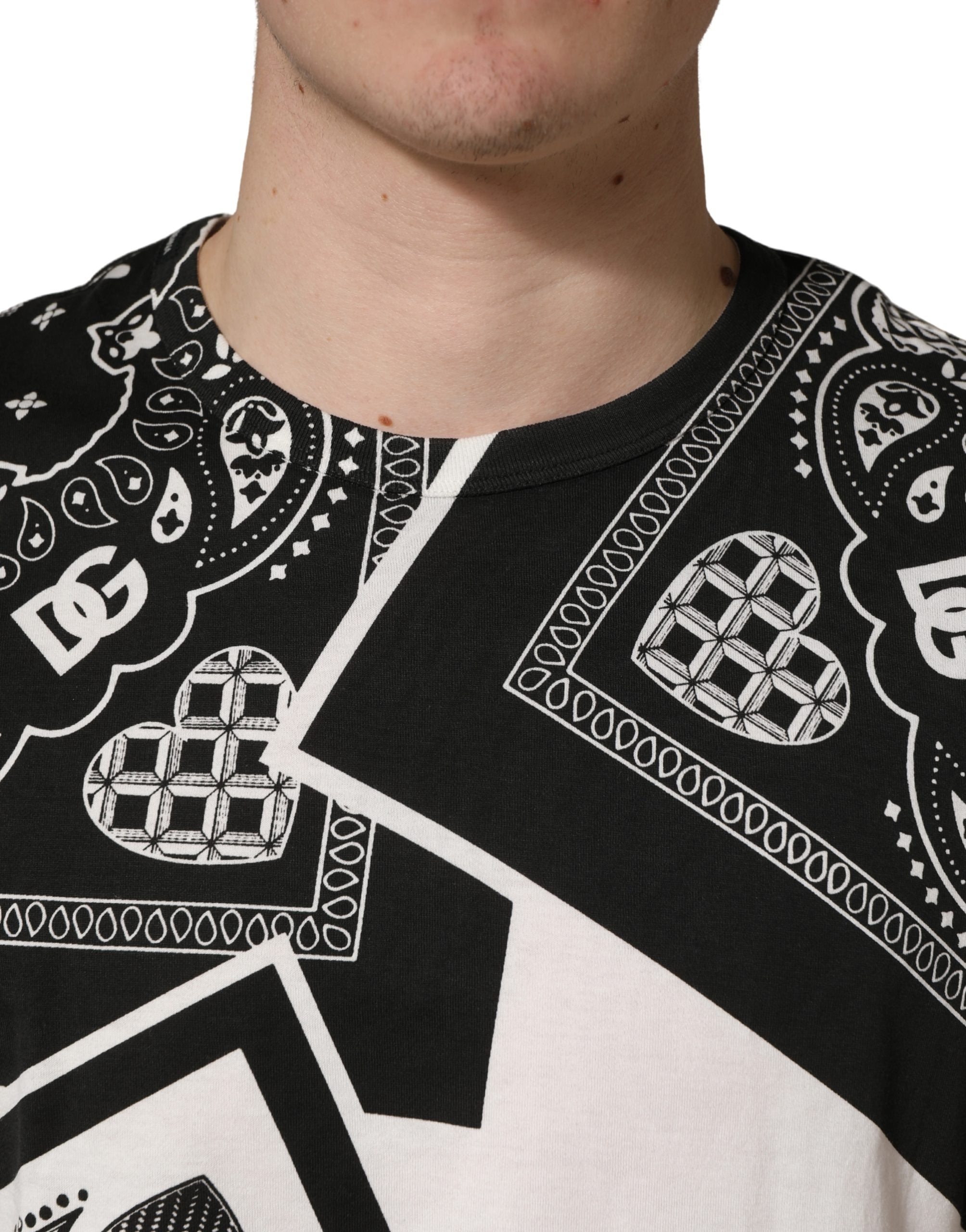 Dolce & Gabbana Black White Bandana Cotton Crew Neck Men's T-shirt