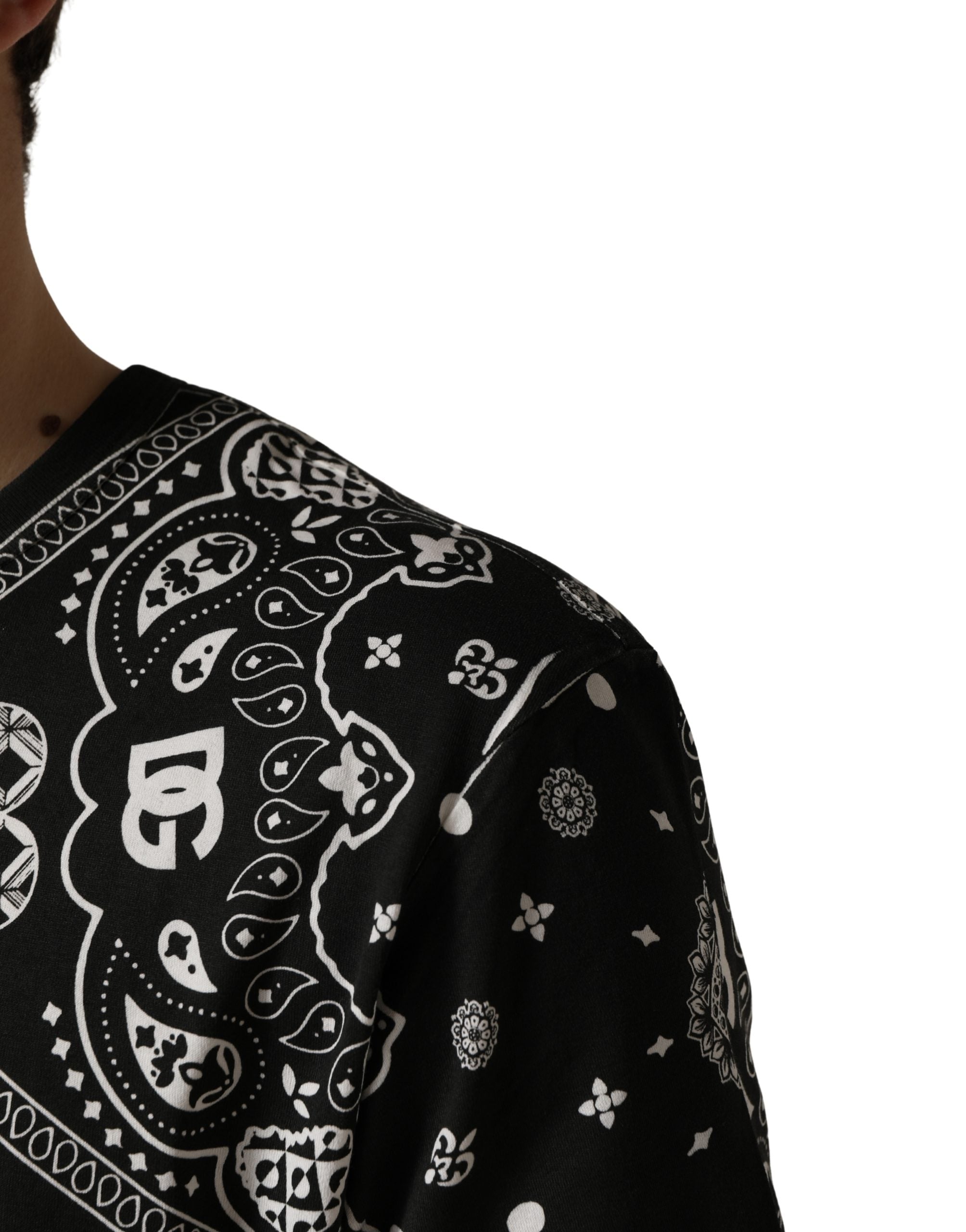 Dolce & Gabbana Black White Bandana Cotton Crew Neck Men's T-shirt
