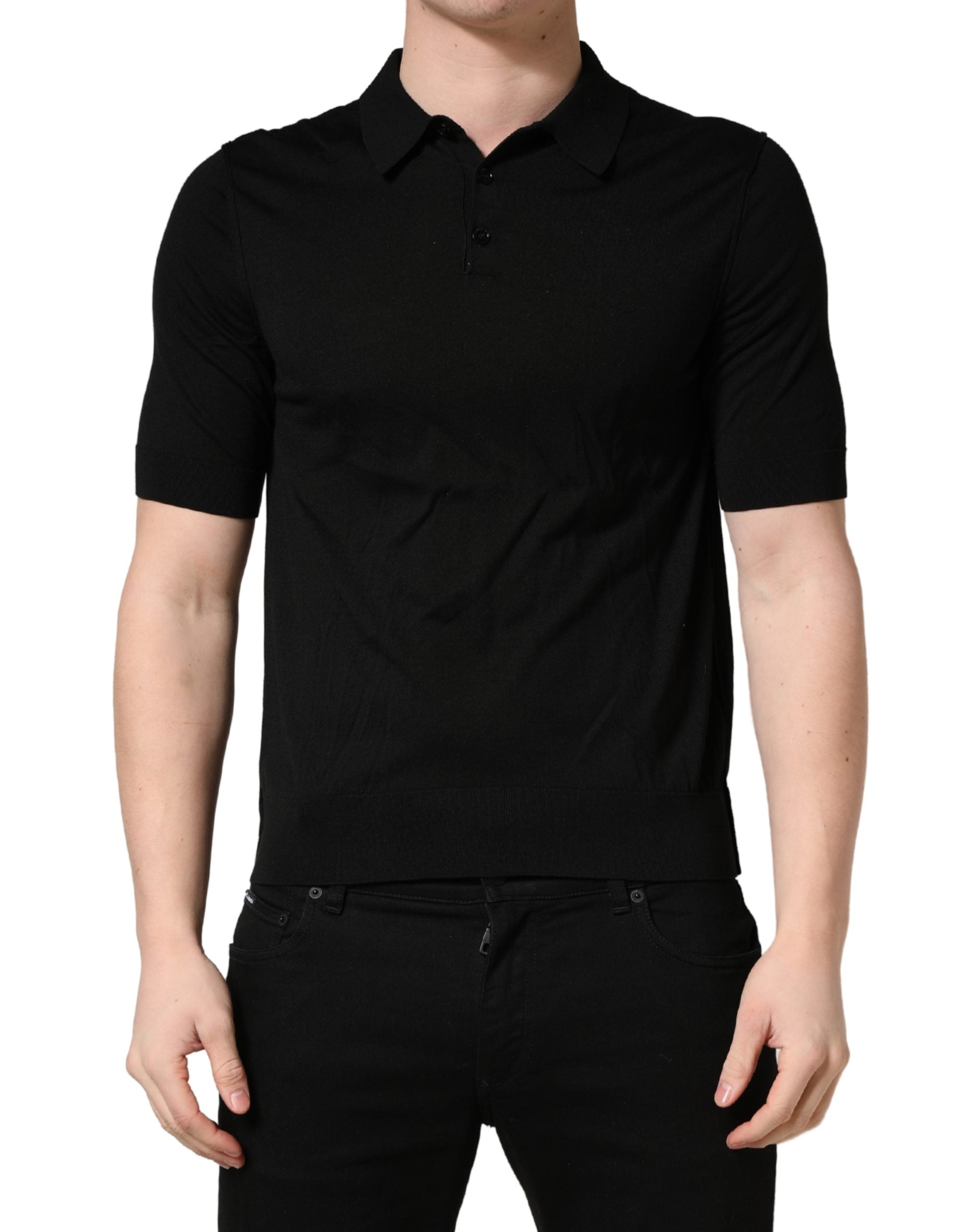 Dolce & Gabbana Black Wool Short Sleeves Men Polo Men's T-shirt (Pre-Owned)