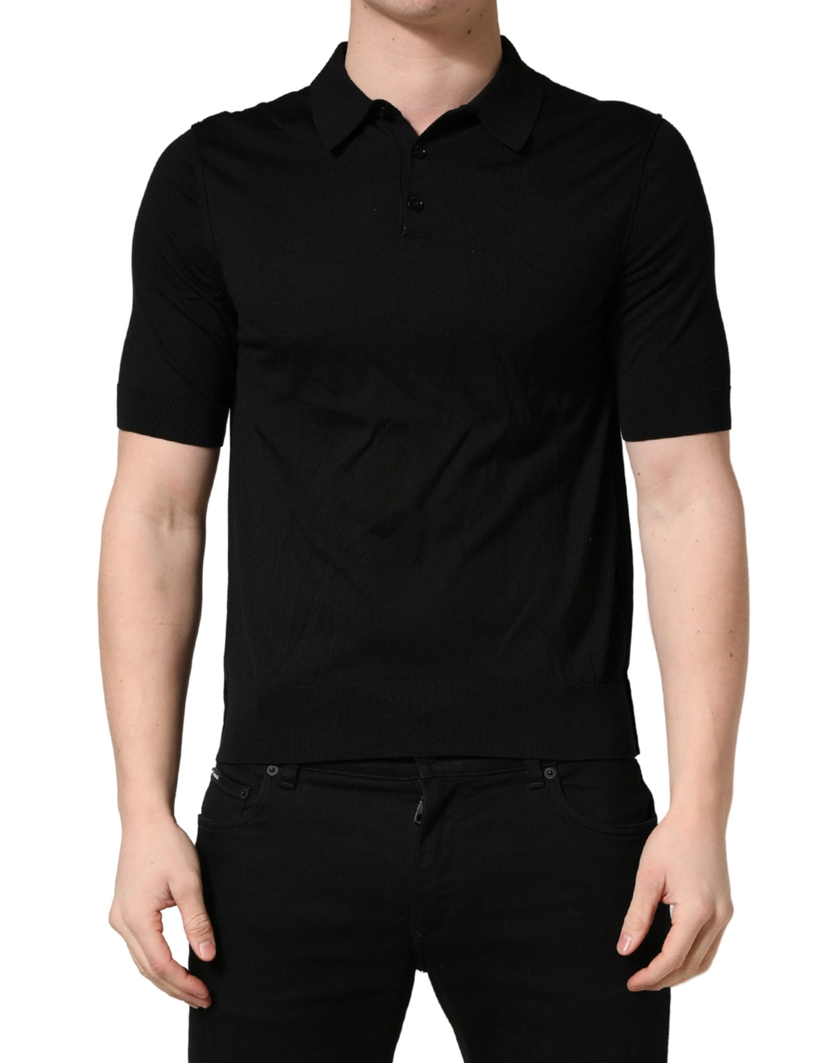 Dolce & Gabbana Black Wool Short Sleeves Men Polo Men's T-shirt (Pre-Owned)