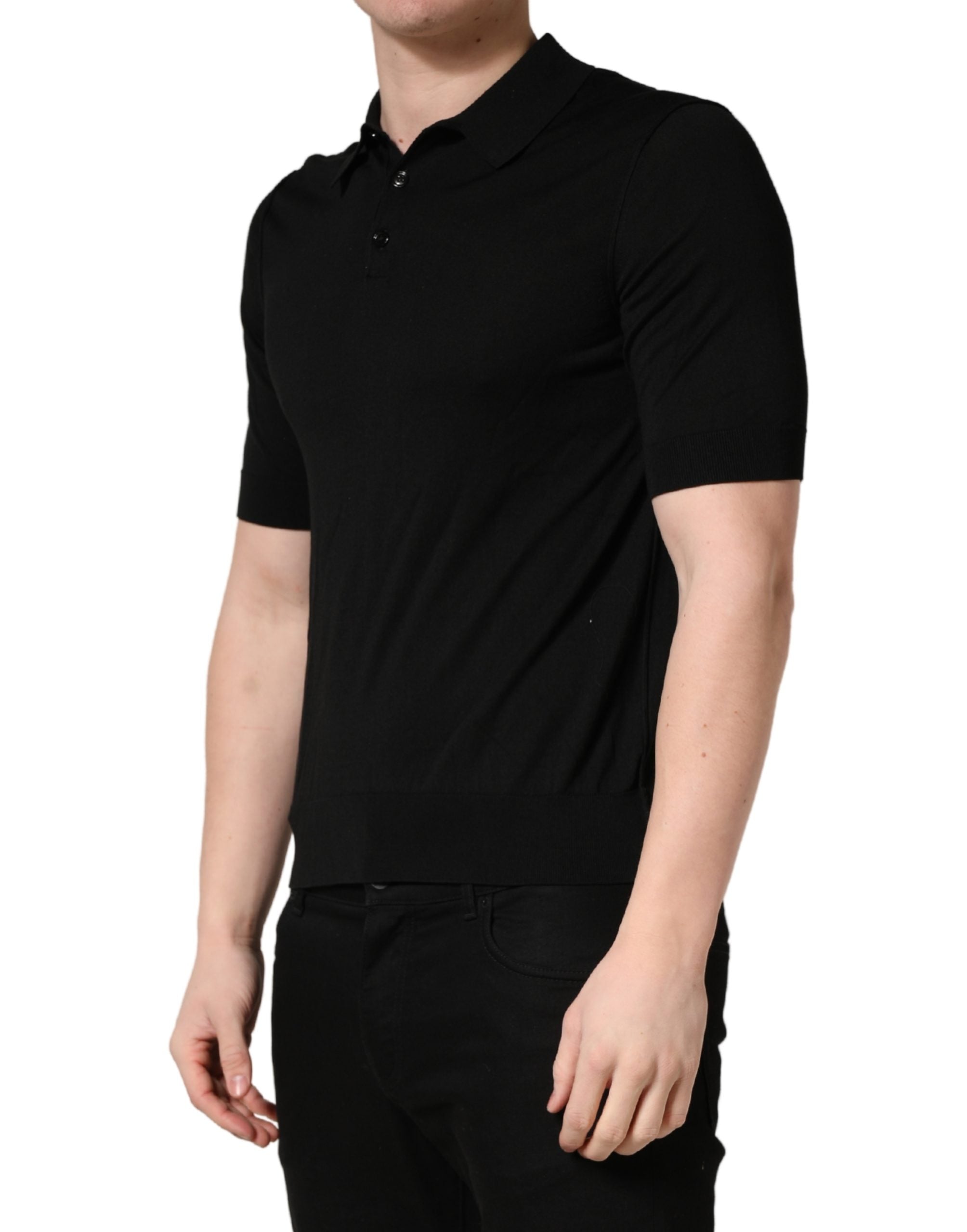 Dolce & Gabbana Black Wool Short Sleeves Men Polo Men's T-shirt (Pre-Owned)