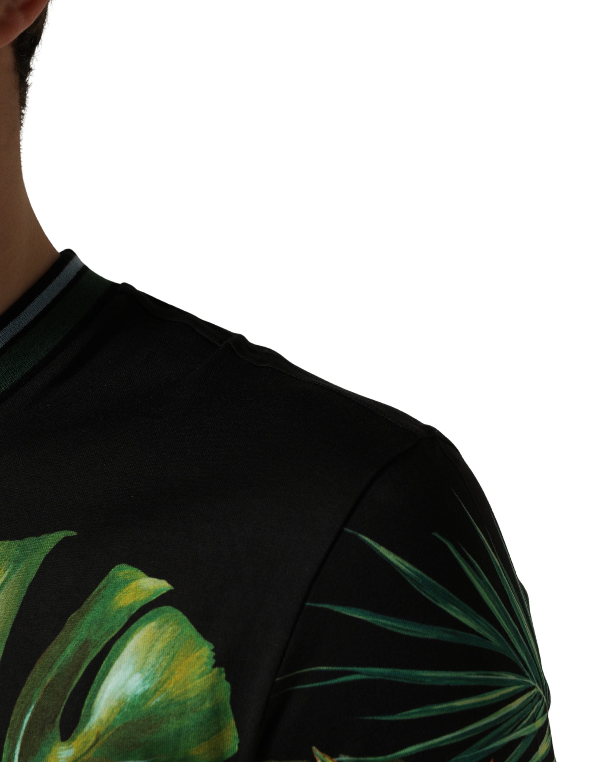 Dolce & Gabbana Black Bird Print Cotton Men Crew Neck Men's T-shirt