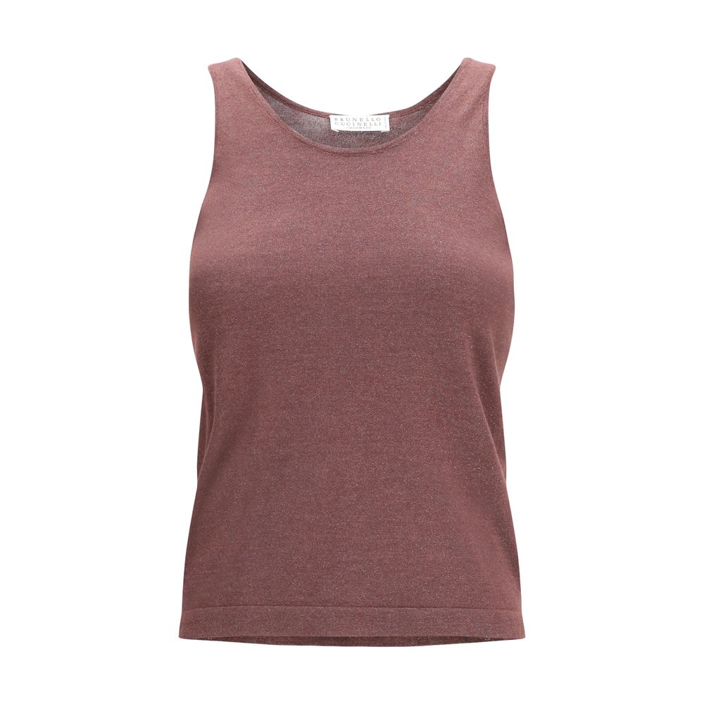 Brunello Cucinelli Bordeaux Cashmere Sleeveles Women's T-Shirt