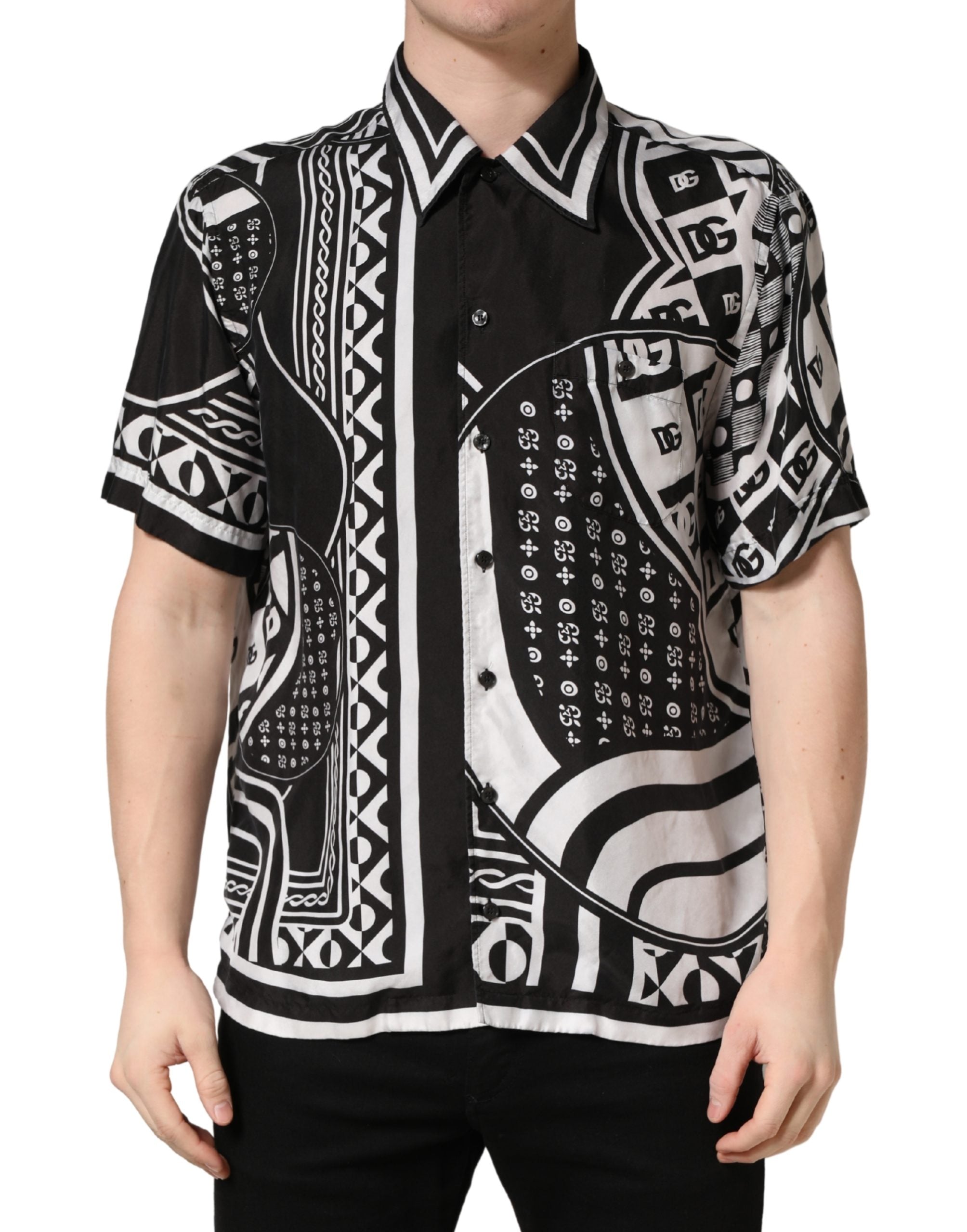 dolce gabbana dress shirts Dolce & Gabbana Black White Bandana Print Collared Men's Shirt (Pre-Ow