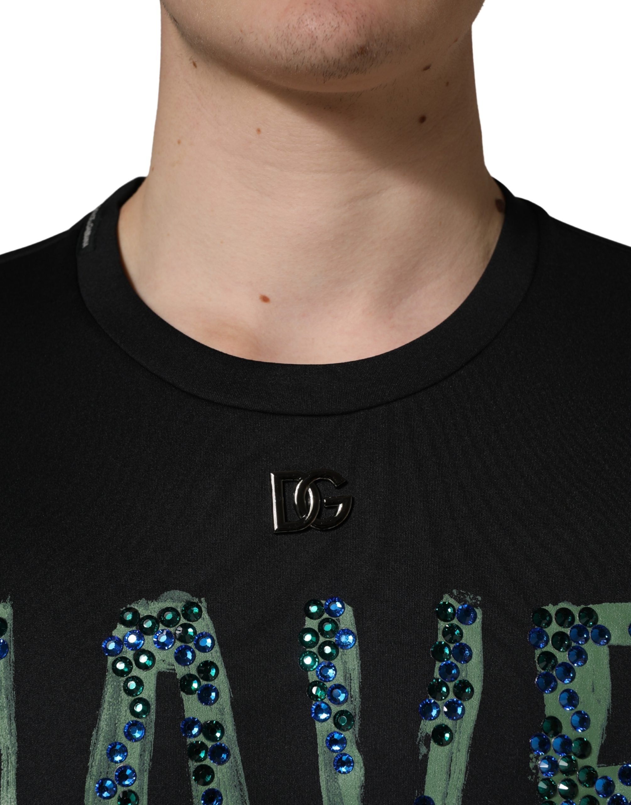 Dolce & Gabbana Black Have Fun Embellished Crew Neck Men's T-shirt