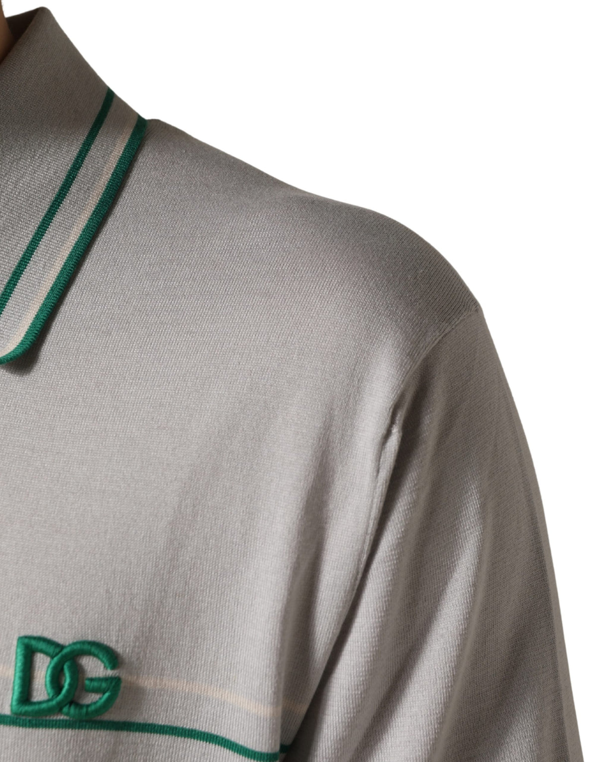 Dolce & Gabbana Gray Green Striped Logo Silk Polo Men's T-shirt