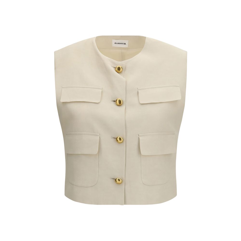 P.A.R.O.S.H. Beige Viscose Sleeveless Women's Jacket