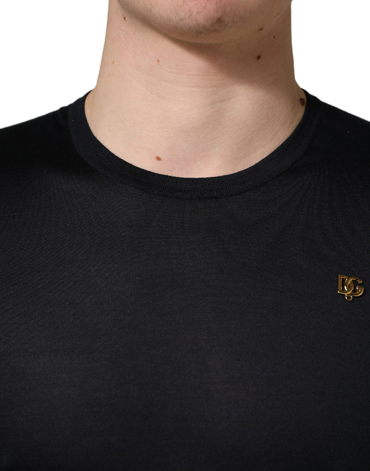 Dolce & Gabbana Dark Blue DG Logo Silk Men Crew Neck Men's T-shirt (Pre-Owned)