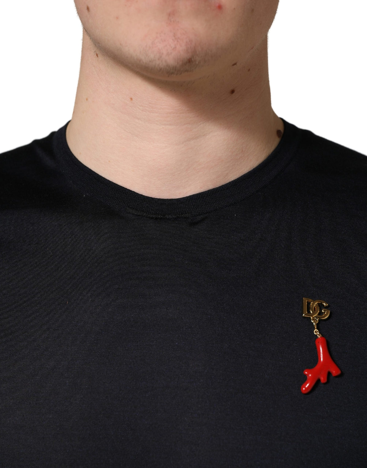 Dolce & Gabbana Dark Blue DG Logo Silk Men Crew Neck Men's T-shirt (Pre-Owned)